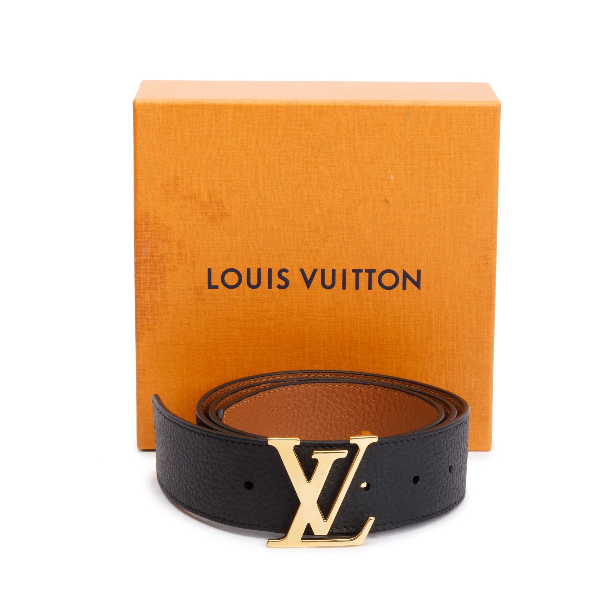 Louis Vuitton 2024 Black & Brown Taurillon Leather LV Initials 40 MM Reversible Belt 90 36 w/ Box