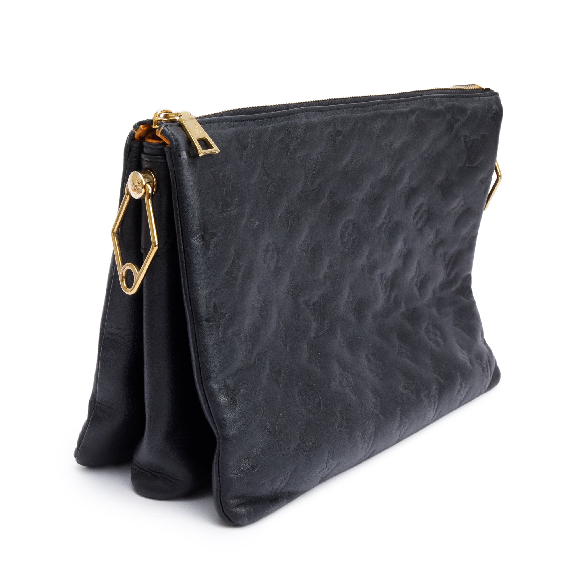 Louis Vuitton 2024 Black Monogram Embossed Lambskin Leather Coussin MM w/ Straps & Receipt