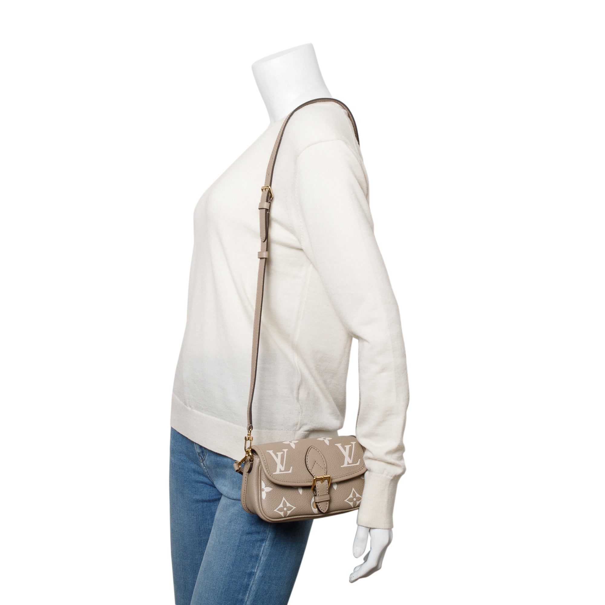 Louis Vuitton 2024 Torterelle Beige/Creme Bicolor Monogram Empreinte Leather Nano Diane w/ Straps, Box & Receipt