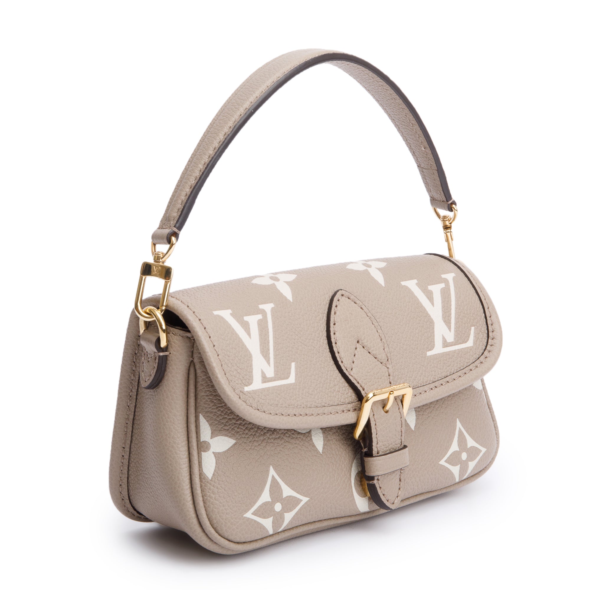 Louis Vuitton 2024 Torterelle Beige/Creme Bicolor Monogram Empreinte Leather Nano Diane w/ Straps, Box & Receipt