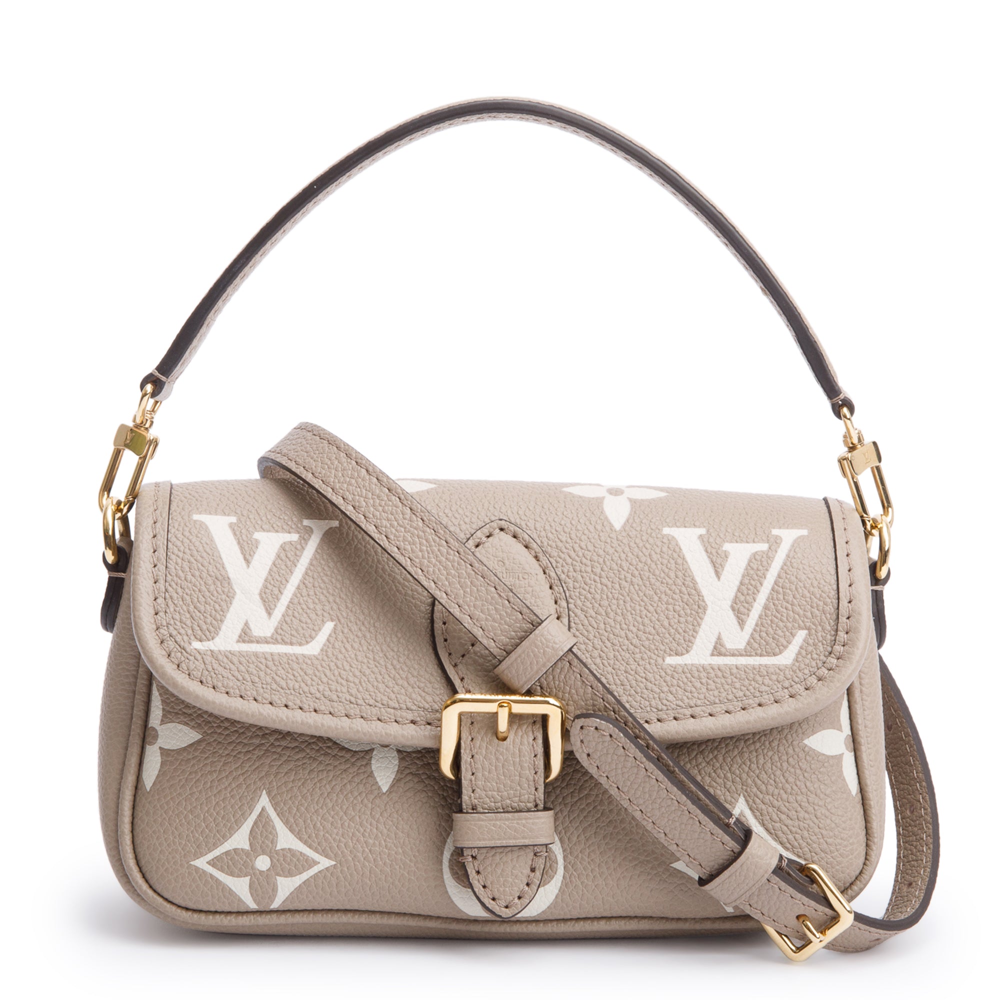 Louis Vuitton 2024 Torterelle Beige/Creme Bicolor Monogram Empreinte Leather Nano Diane w/ Straps, Box & Receipt