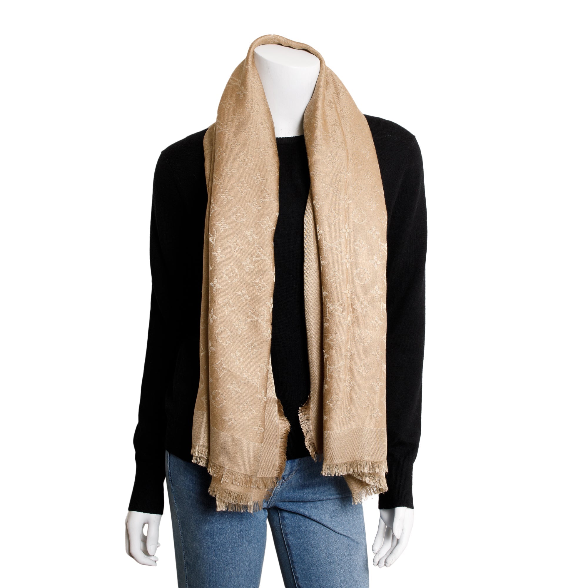 Louis Vuitton Beige Monogram Silk/Wool Shawl Scarf