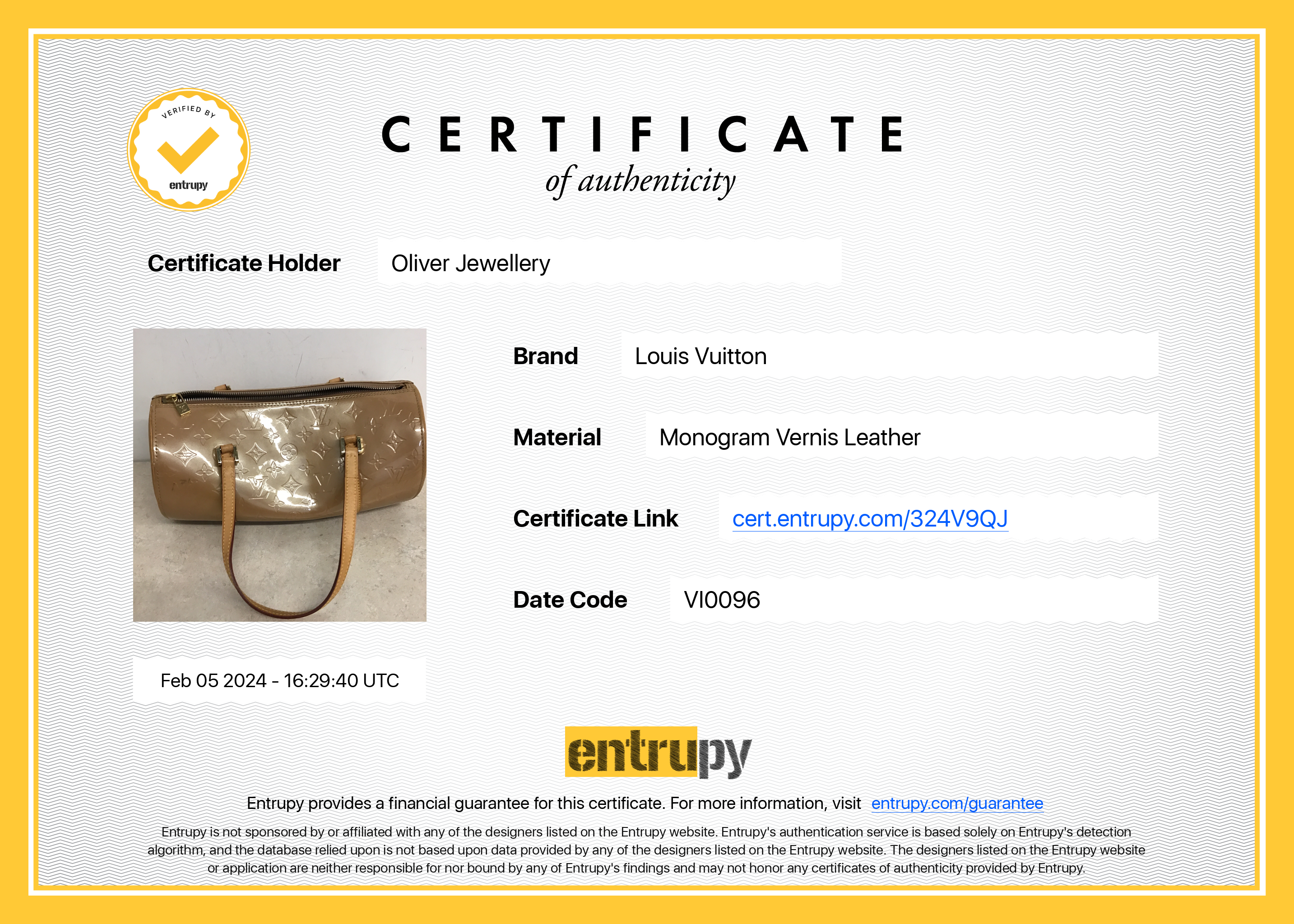 Louis Vuitton Beige Monogram Vernis Bedford Bag