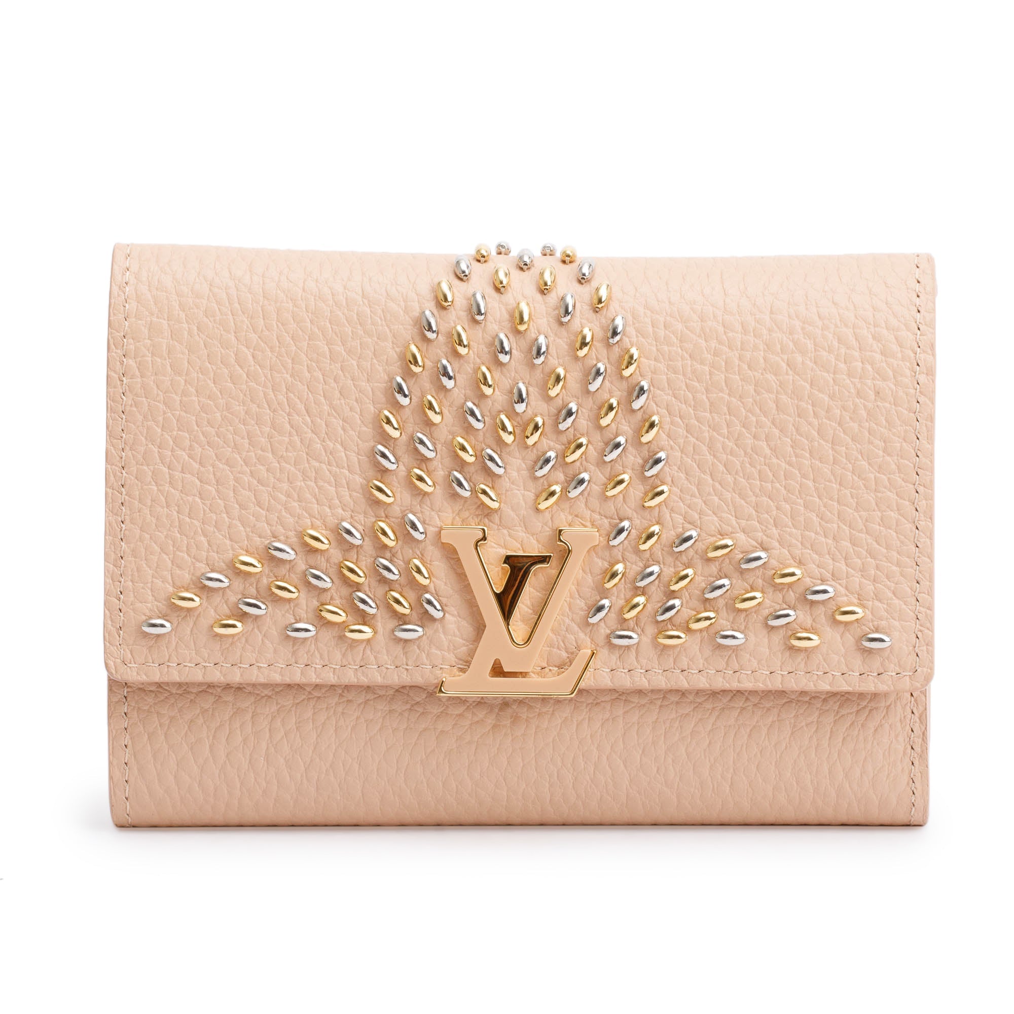 Louis Vuitton Beige Taurillon Leather Portofeuilles Capucines Compact Wallet