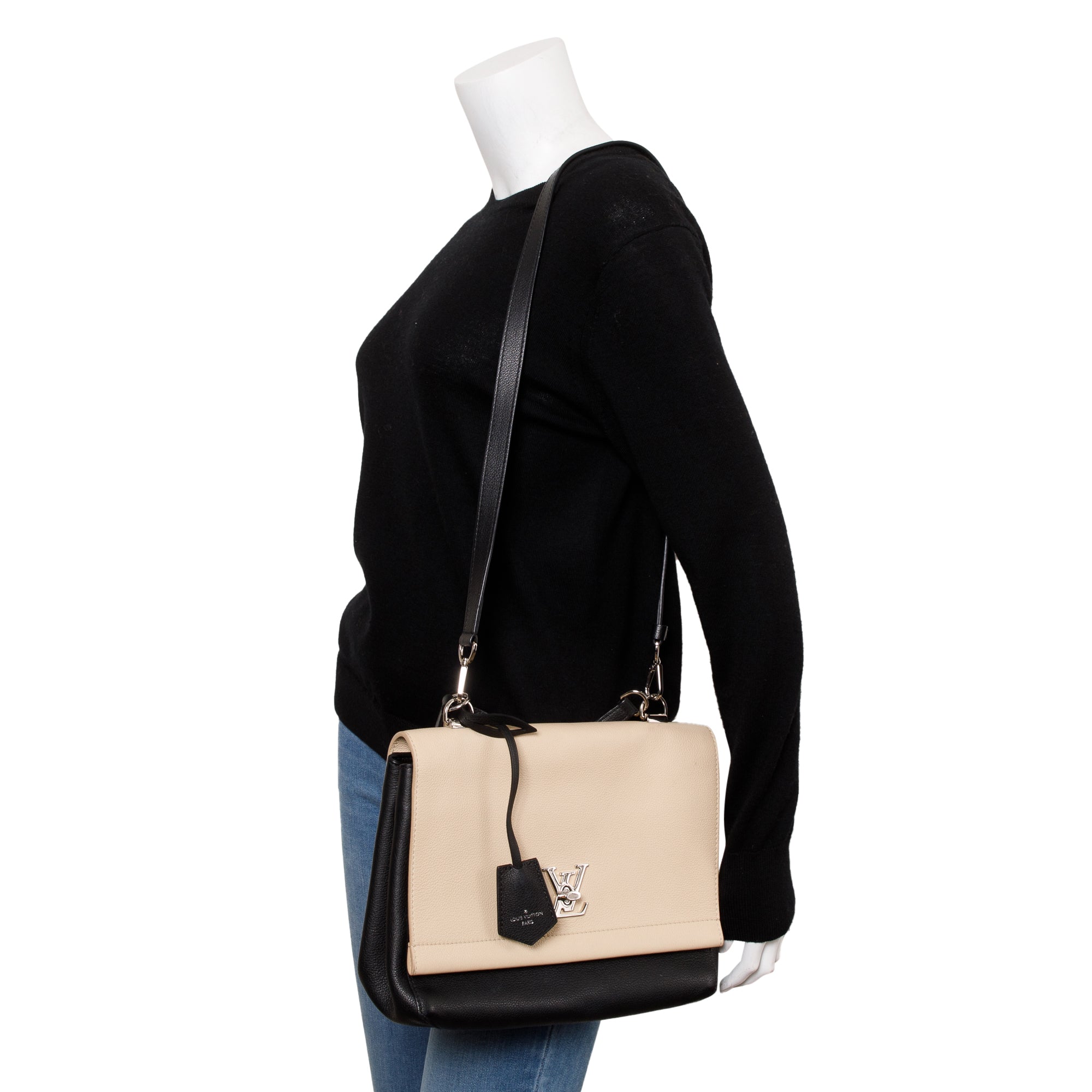 Louis Vuitton Beige/Black Taurillon Leather LockMe II Top Handle Bag