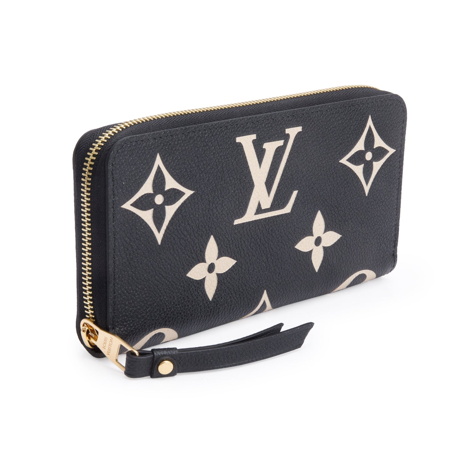 Louis Vuitton Black Beige Monogram Giant Bicolor Empreinte Leather Zippy Wallet w/ Box