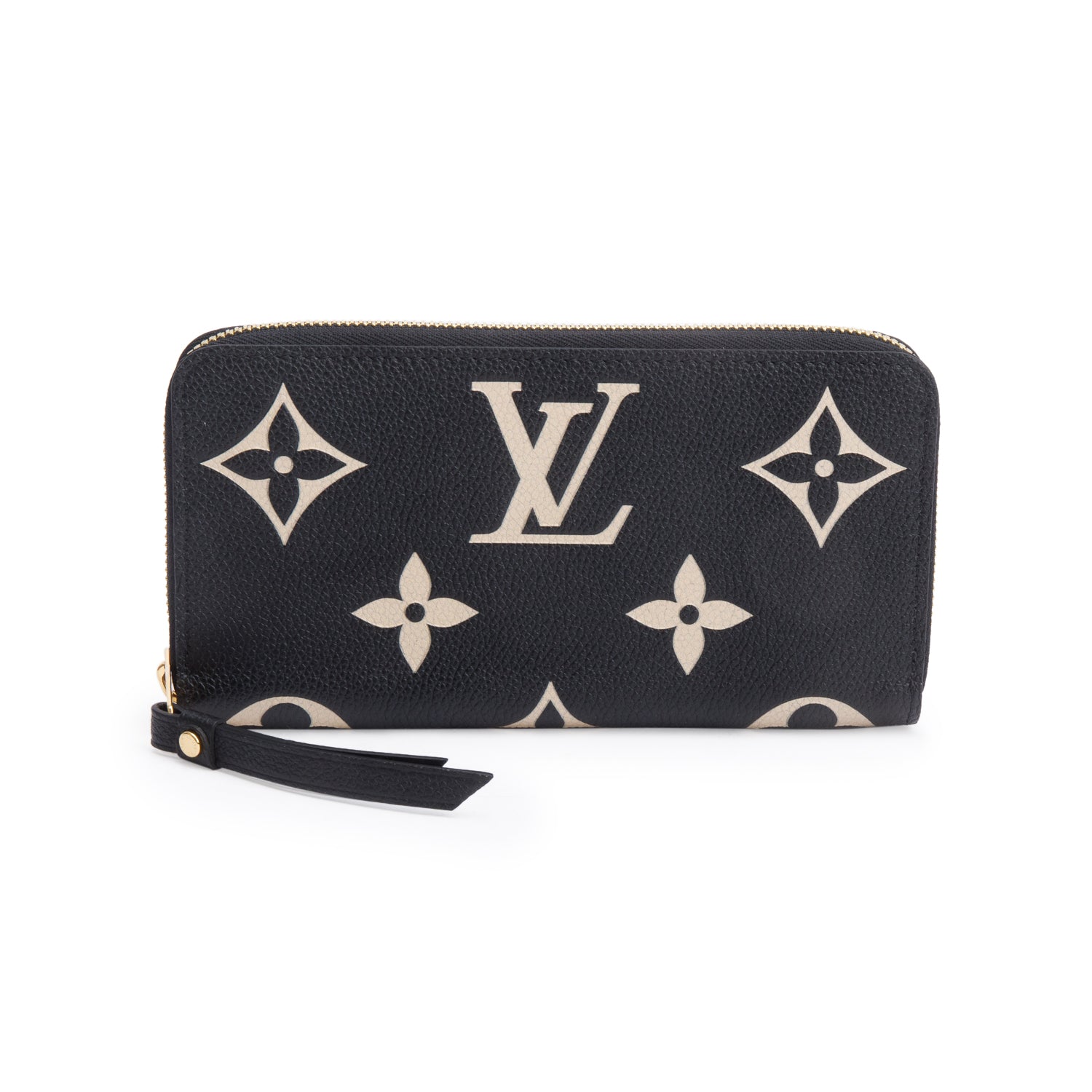 Louis Vuitton Black Beige Monogram Giant Bicolor Empreinte Leather Zippy Wallet w/ Box