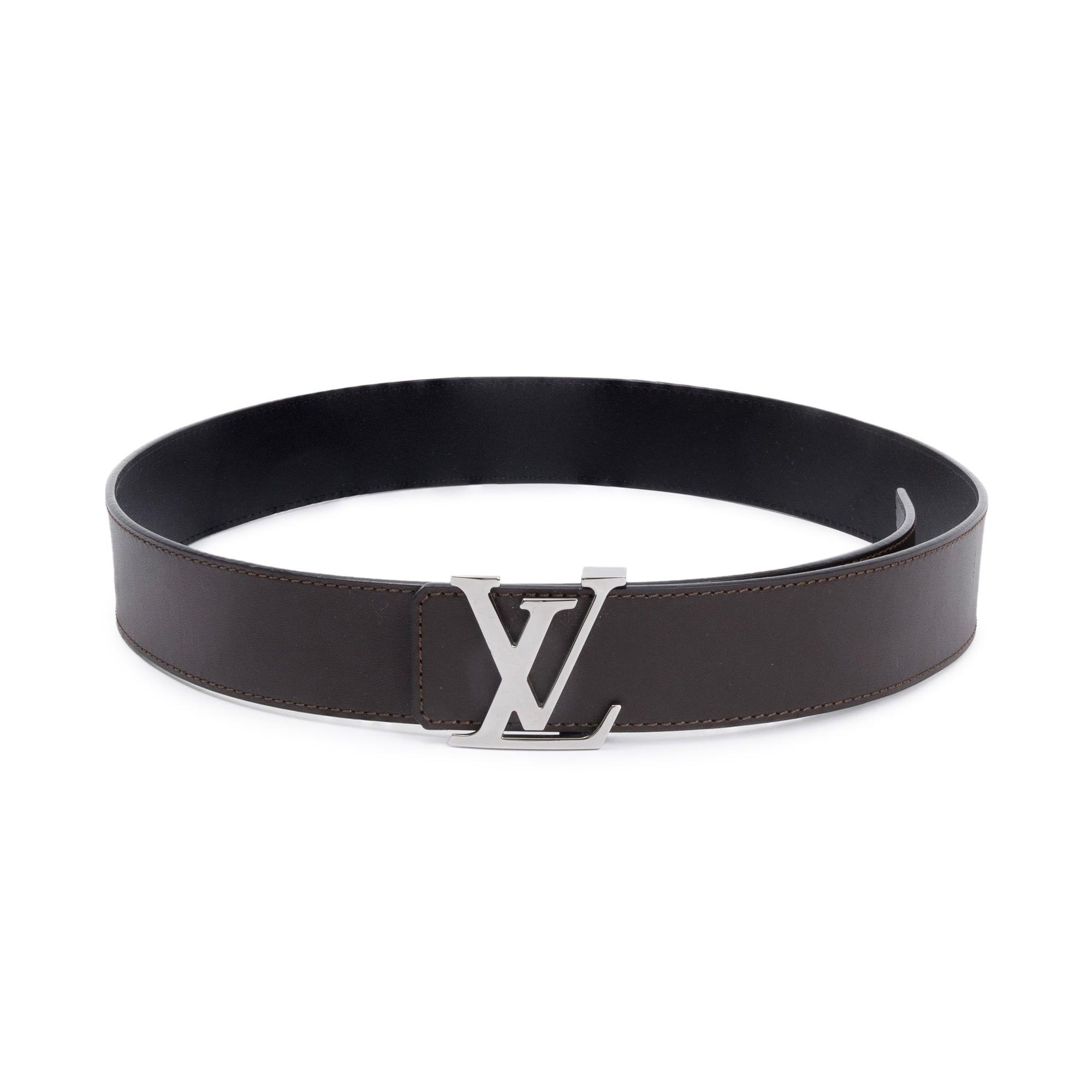 Louis Vuitton Black & Brown Calfskin Leather LV Initiales 40 MM Reversible Belt, Size 90 38