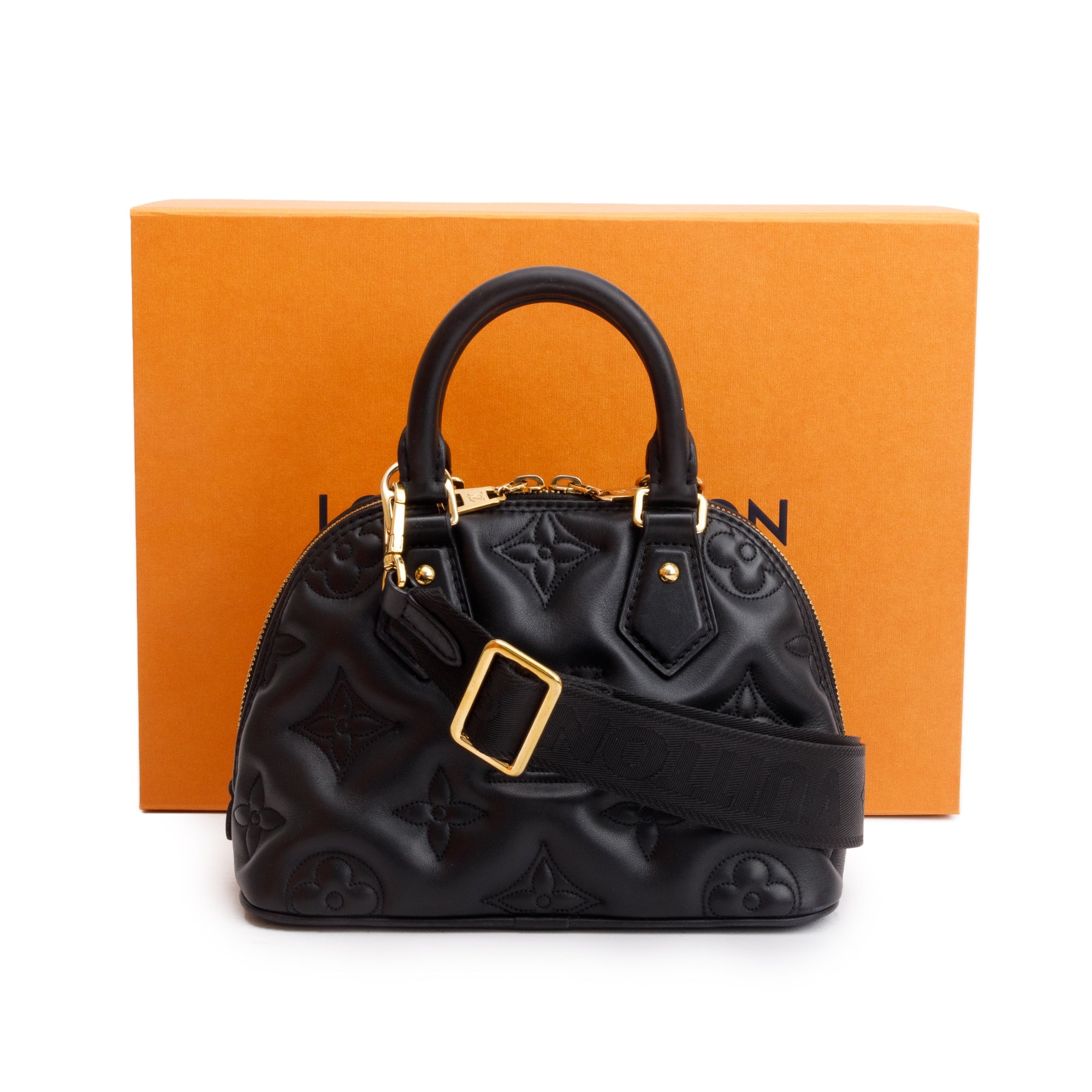 Louis Vuitton Black Bubblegram Embossed Leather Alma BB w/ Strap & Box