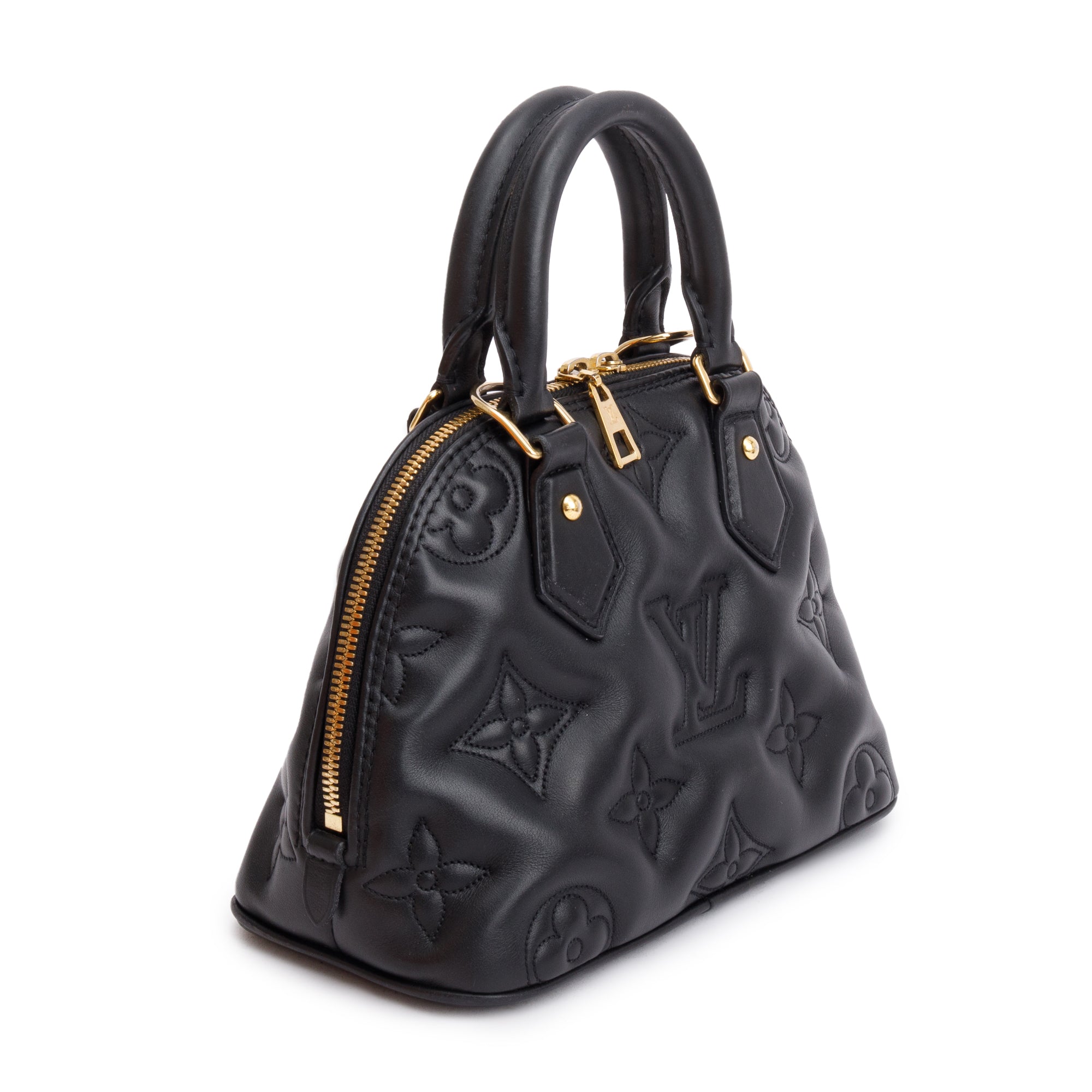 Louis Vuitton Black Bubblegram Embossed Leather Alma BB w/ Strap & Box