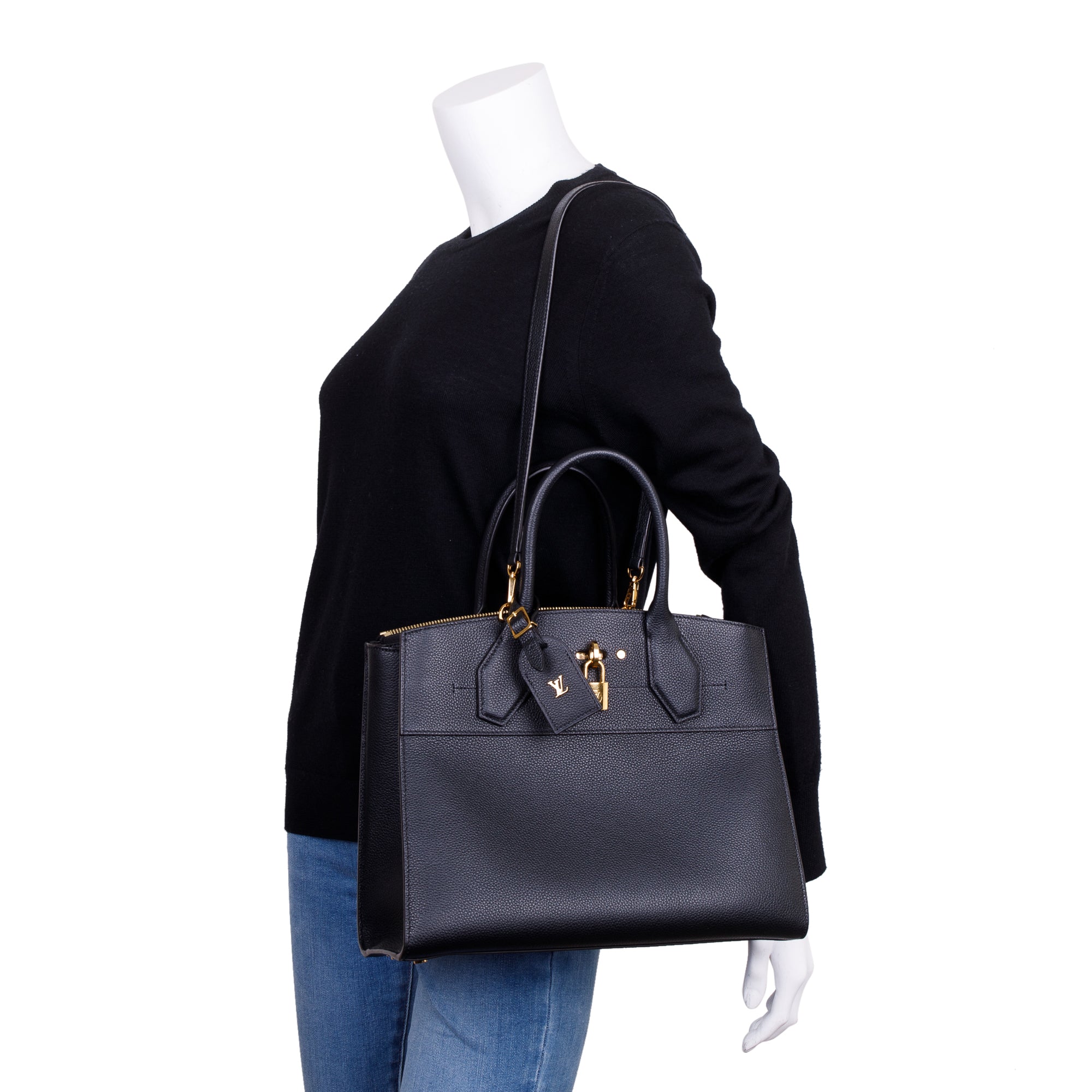 Louis Vuitton Black Calfskin Leather City Steamer MM w/ Strap