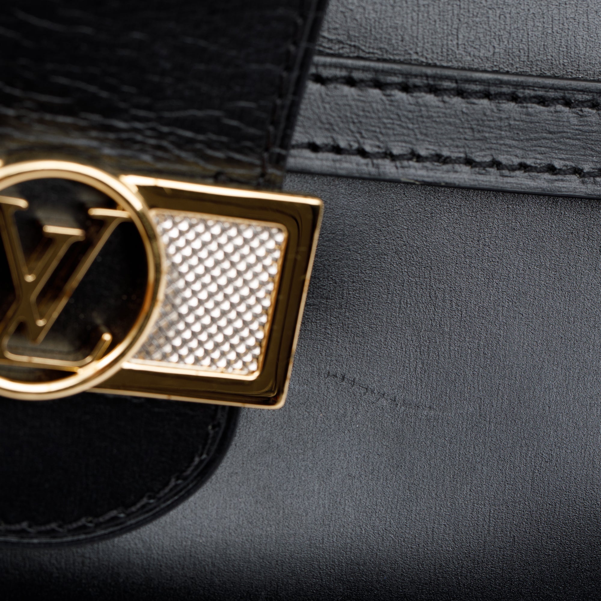 Louis Vuitton Black Calfskin Leather Dauphine MM w/ Strap