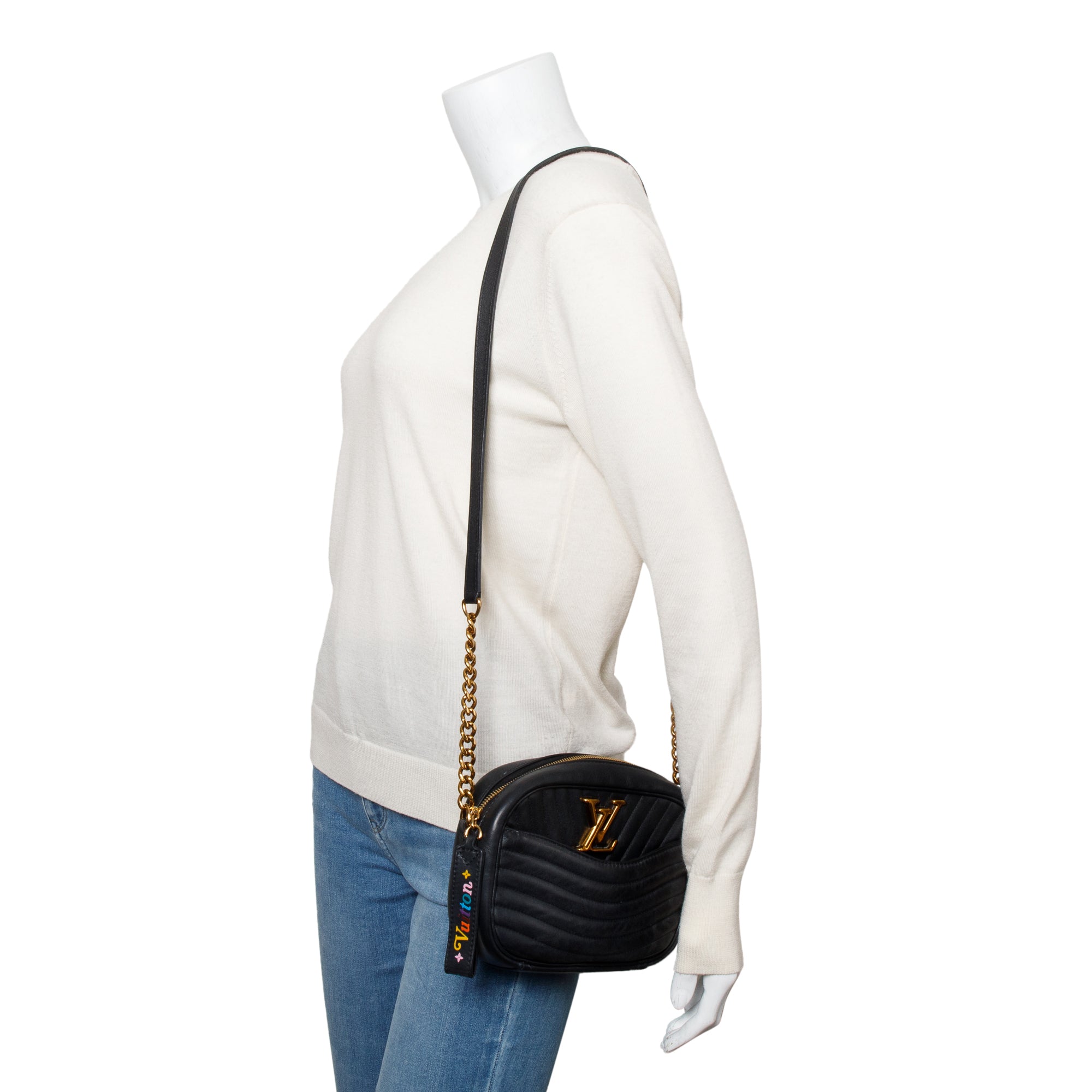 Louis Vuitton Black Calfskin Leather New Wave Camera Bag w/ Box