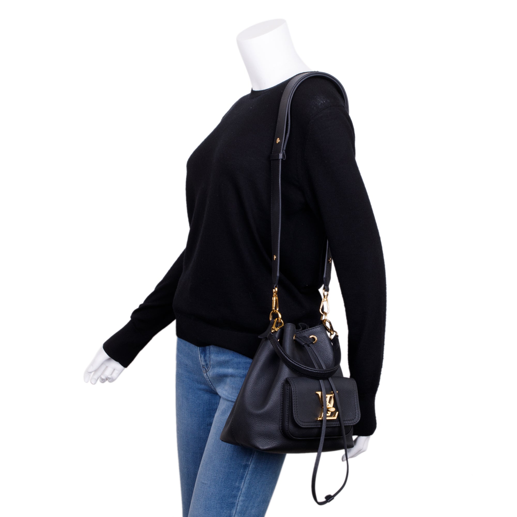 Louis Vuitton Black Calfskin Lockme Bucket Bag w/ Strap
