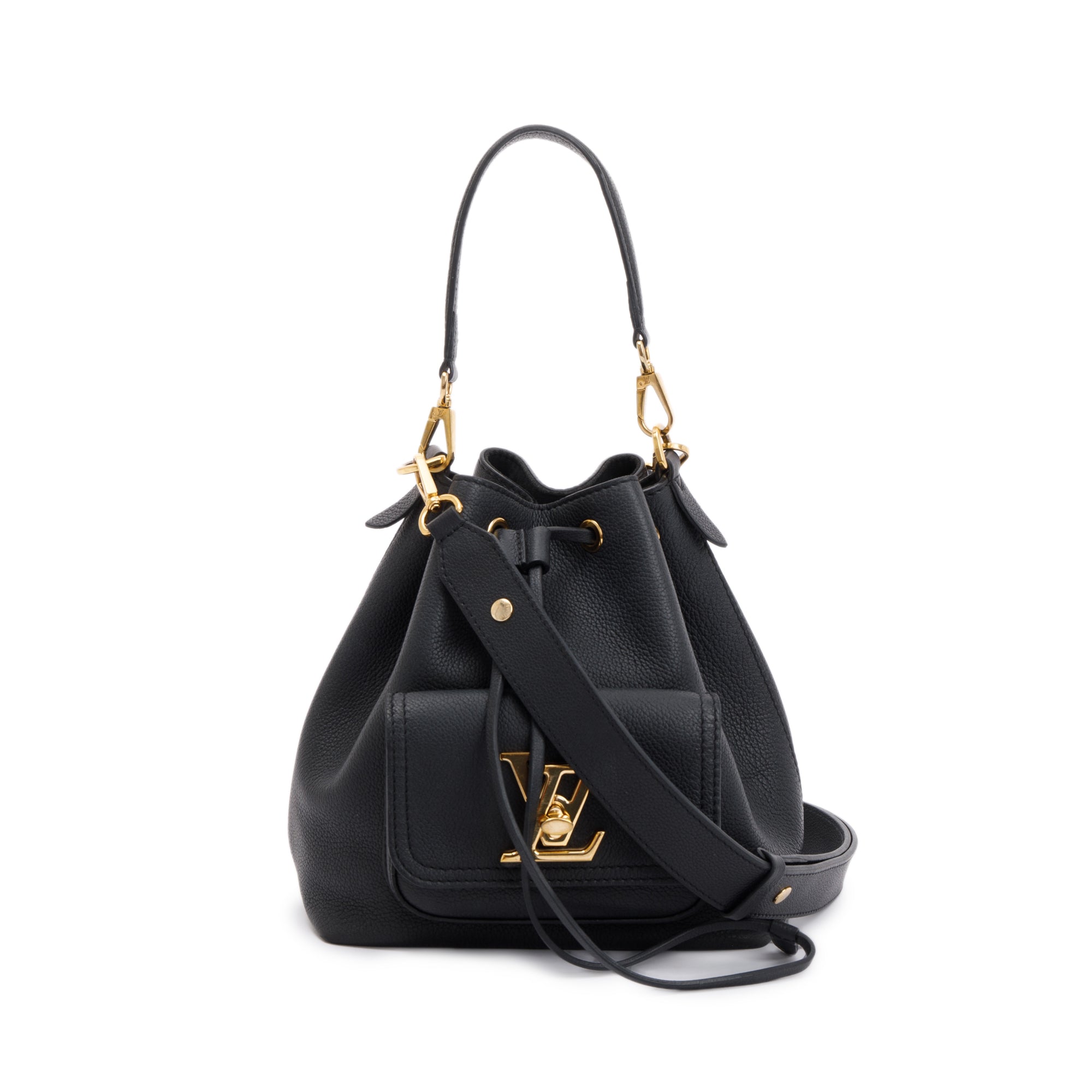 Louis Vuitton Black Calfskin Lockme Bucket Bag w/ Strap