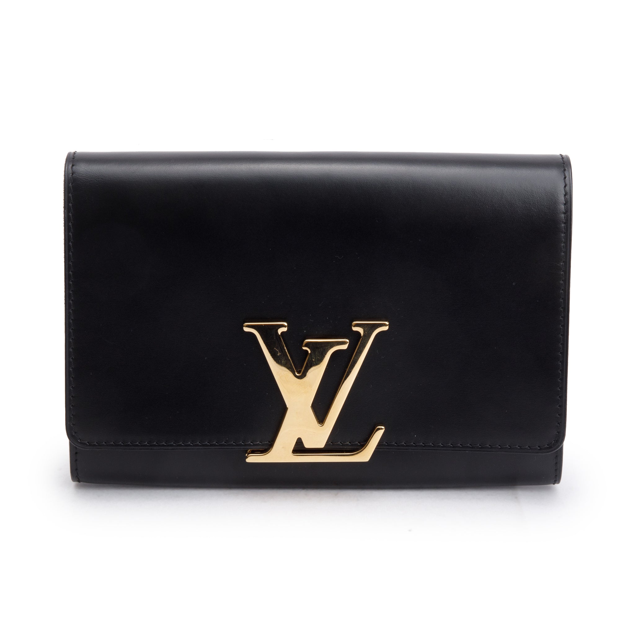 Louis Vuitton Black Calfskin Louise Chain Clutch MM w/ Box & Receipt