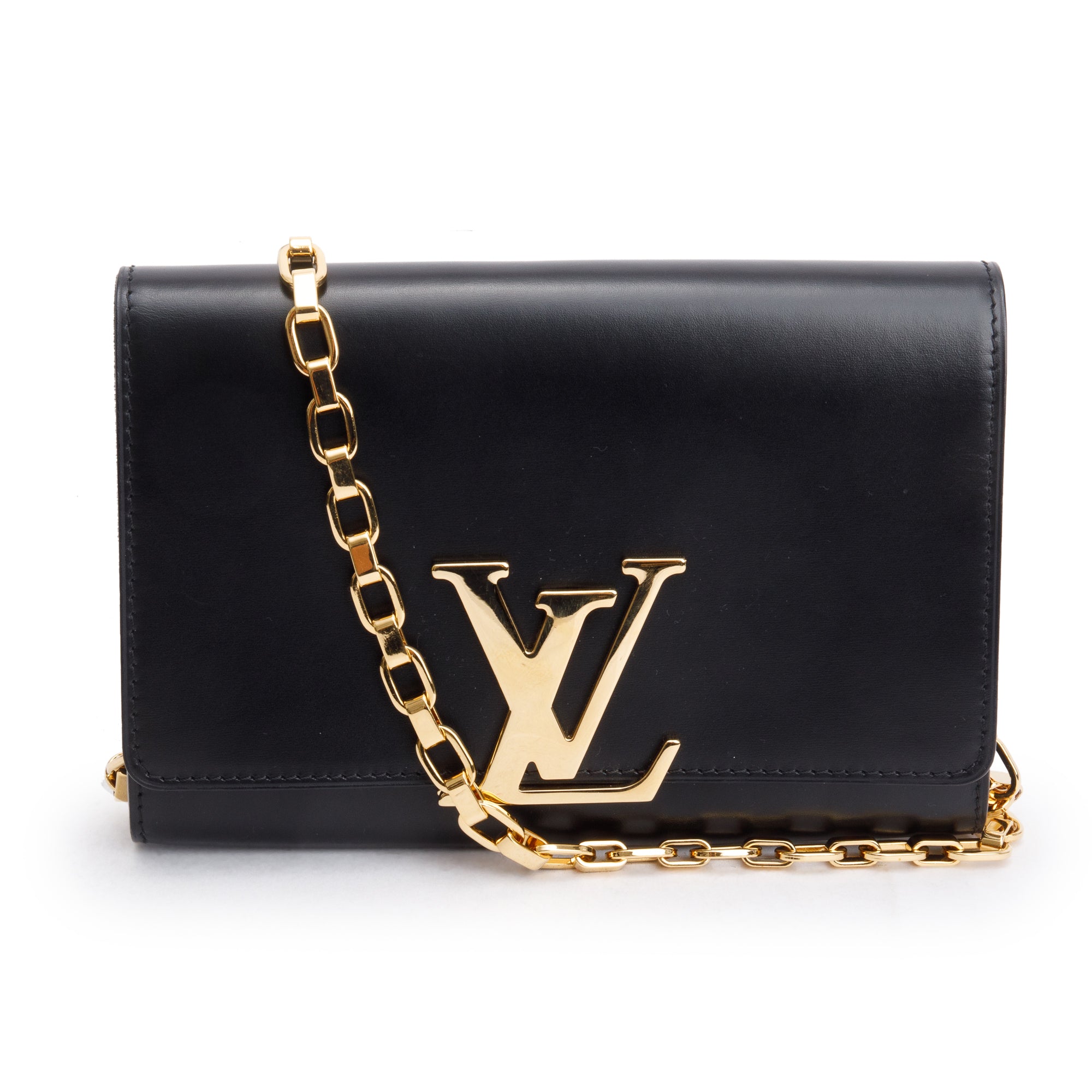 Louis Vuitton Black Calfskin Louise Chain Clutch MM w/ Box & Receipt