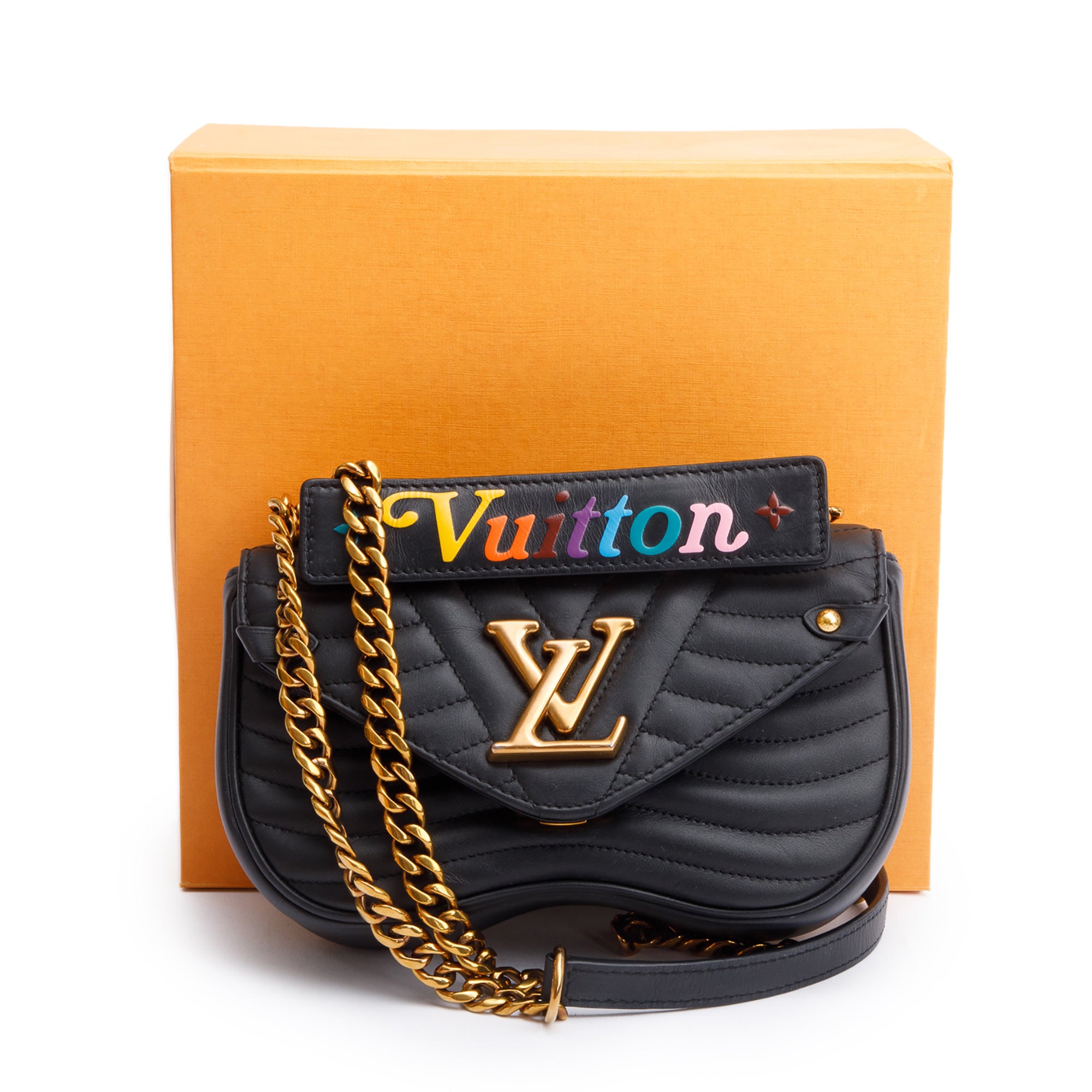 Louis Vuitton Black Cowhide Leather New Wave Chain Bag PM w/ Box