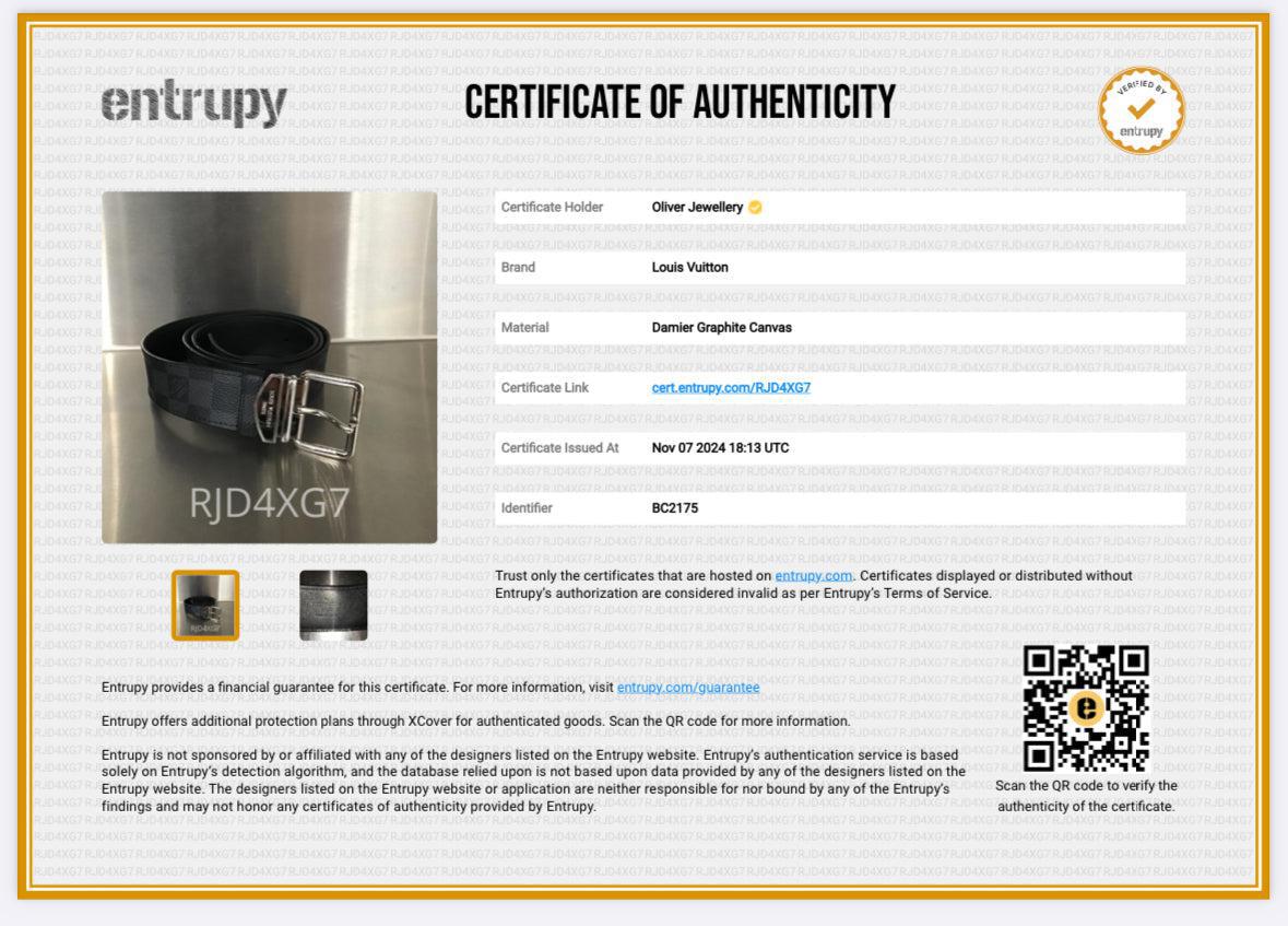 Louis Vuitton Black Damier Graphite Saint-Cure 32 MM Belt, Size 100 40 w/ Box