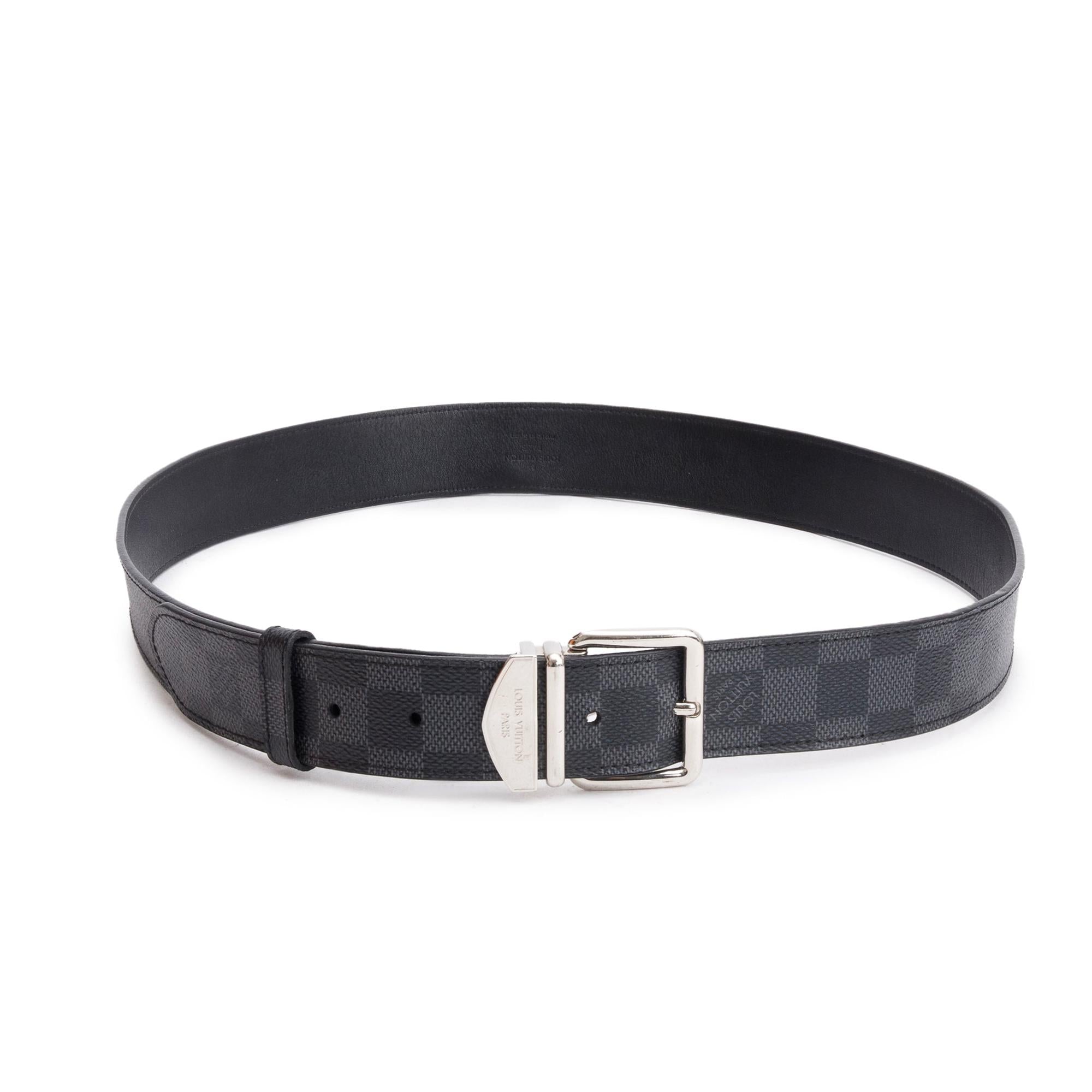 Louis Vuitton Black Damier Graphite Saint-Cure 32 MM Belt, Size 100 40 w/ Box