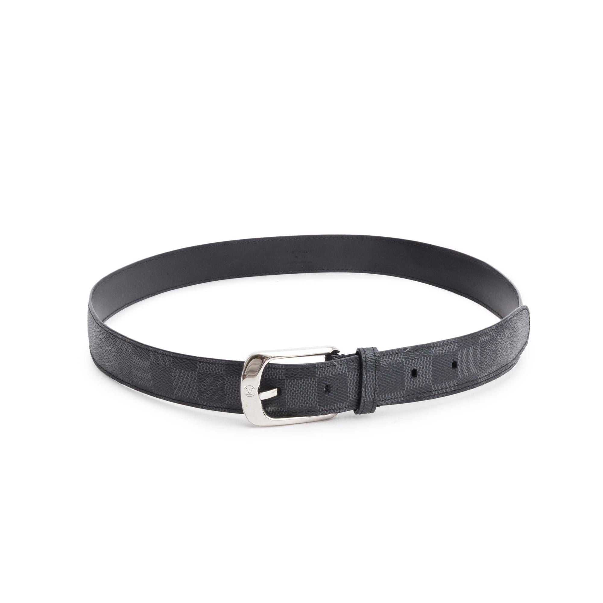 Louis Vuitton Black Damier Graphite Saint-Elysse 30 MM Belt, Size 95 38