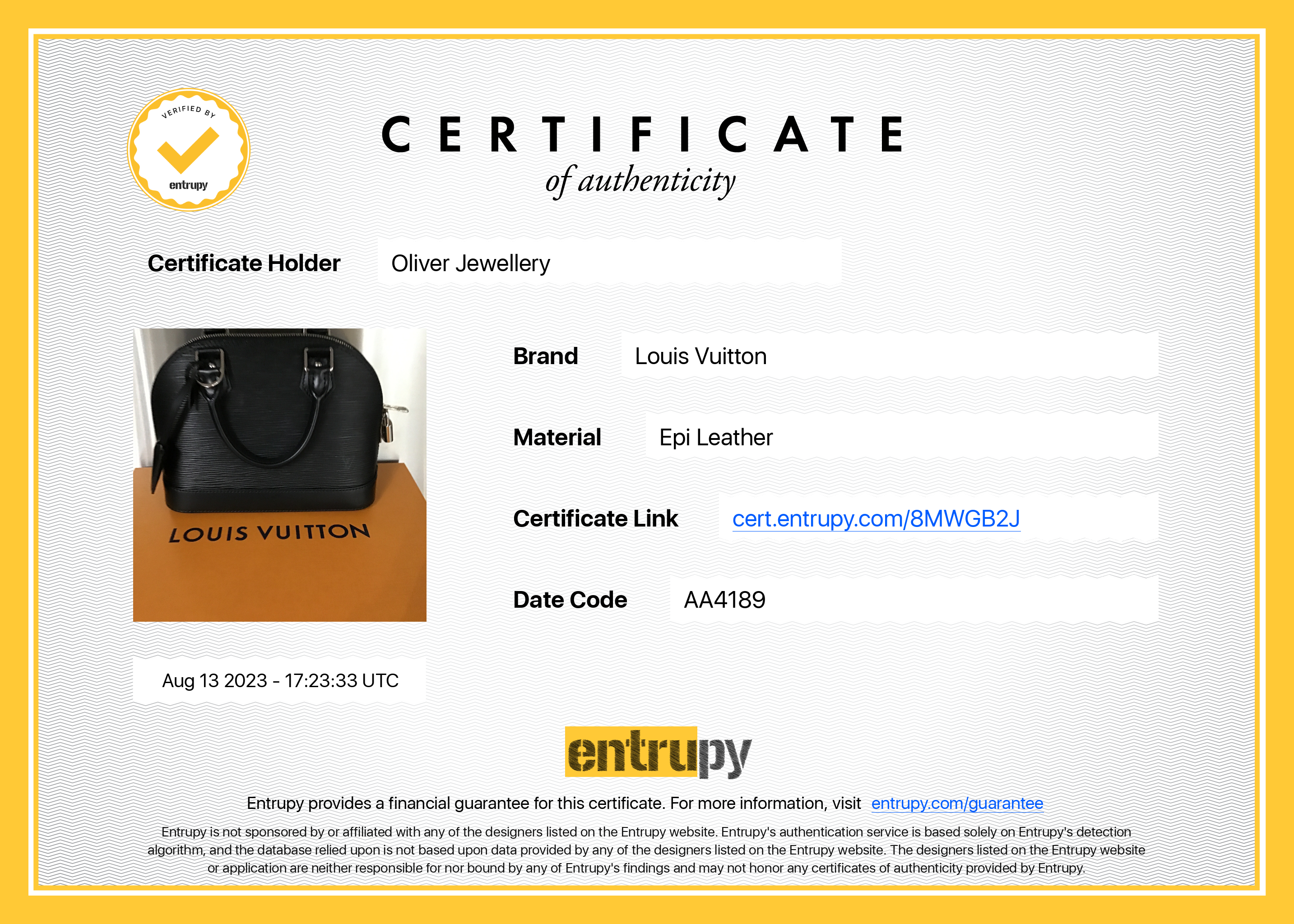 Louis Vuitton Black Epi Alma BB W/ Box