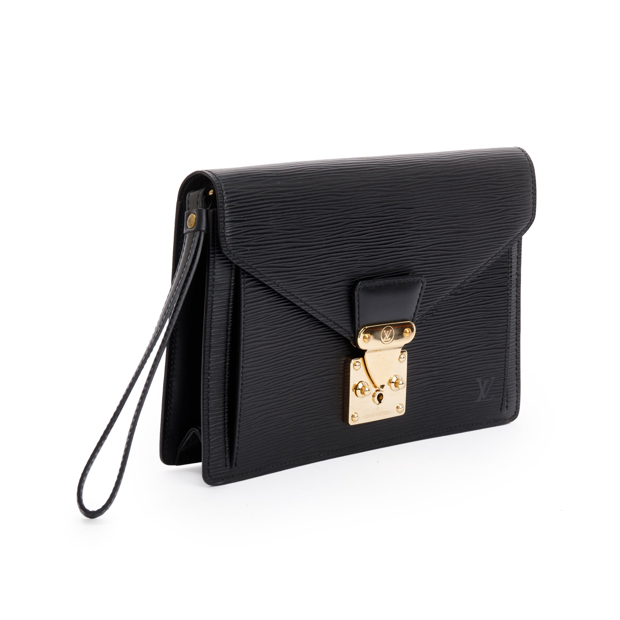Louis Vuitton Black Epi Leather Pochette Sellier Dragonne Wristlet Clutch