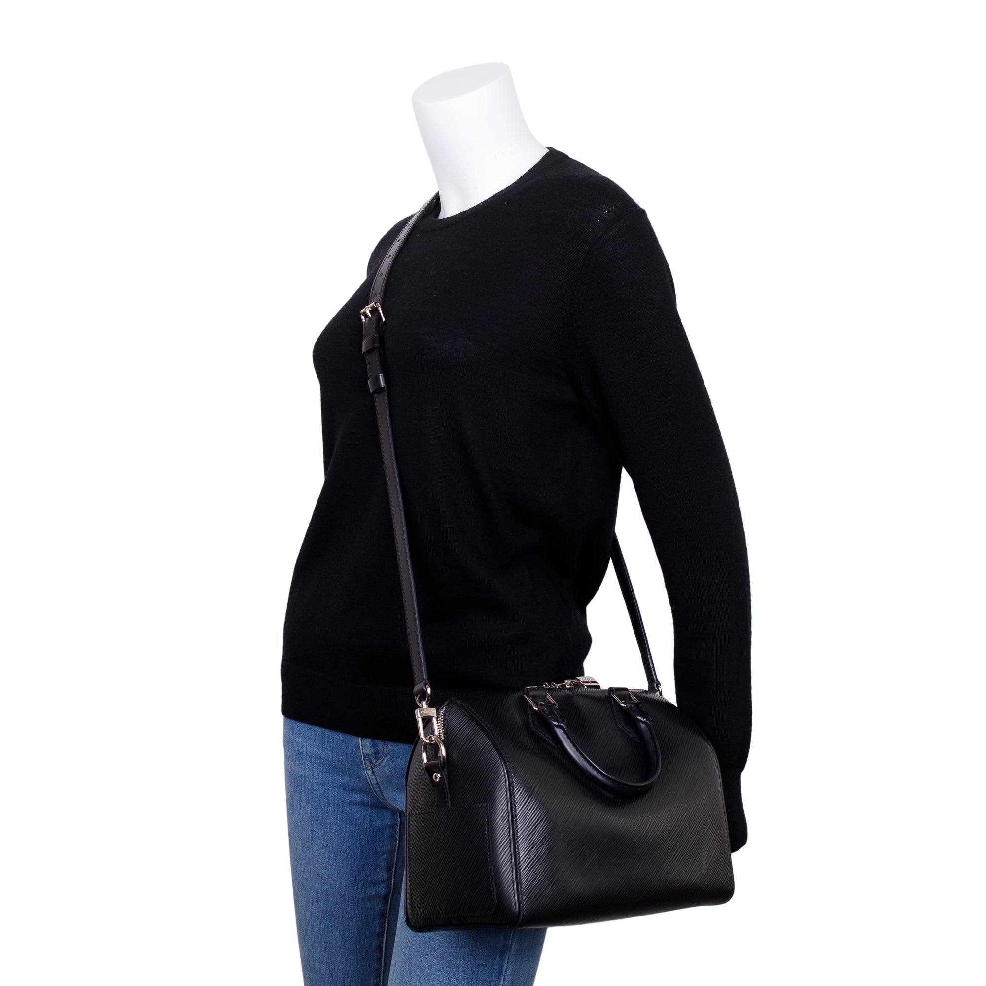 Louis Vuitton Black Epi Leather Speedy Bandouliere 25 w/ Strap & Receipt