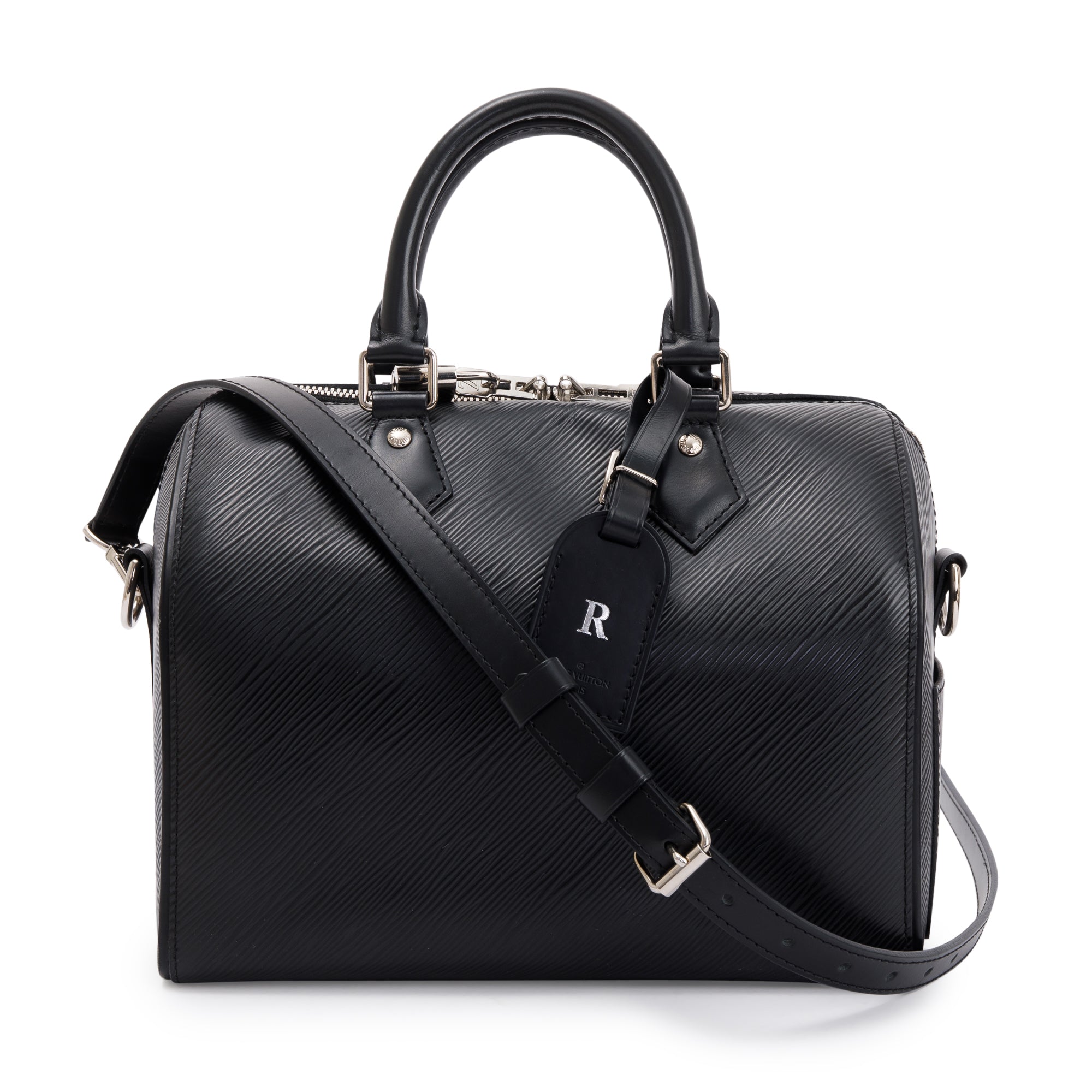 Louis Vuitton Black Epi Leather Speedy Bandouliere 25 w/ Strap & Receipt