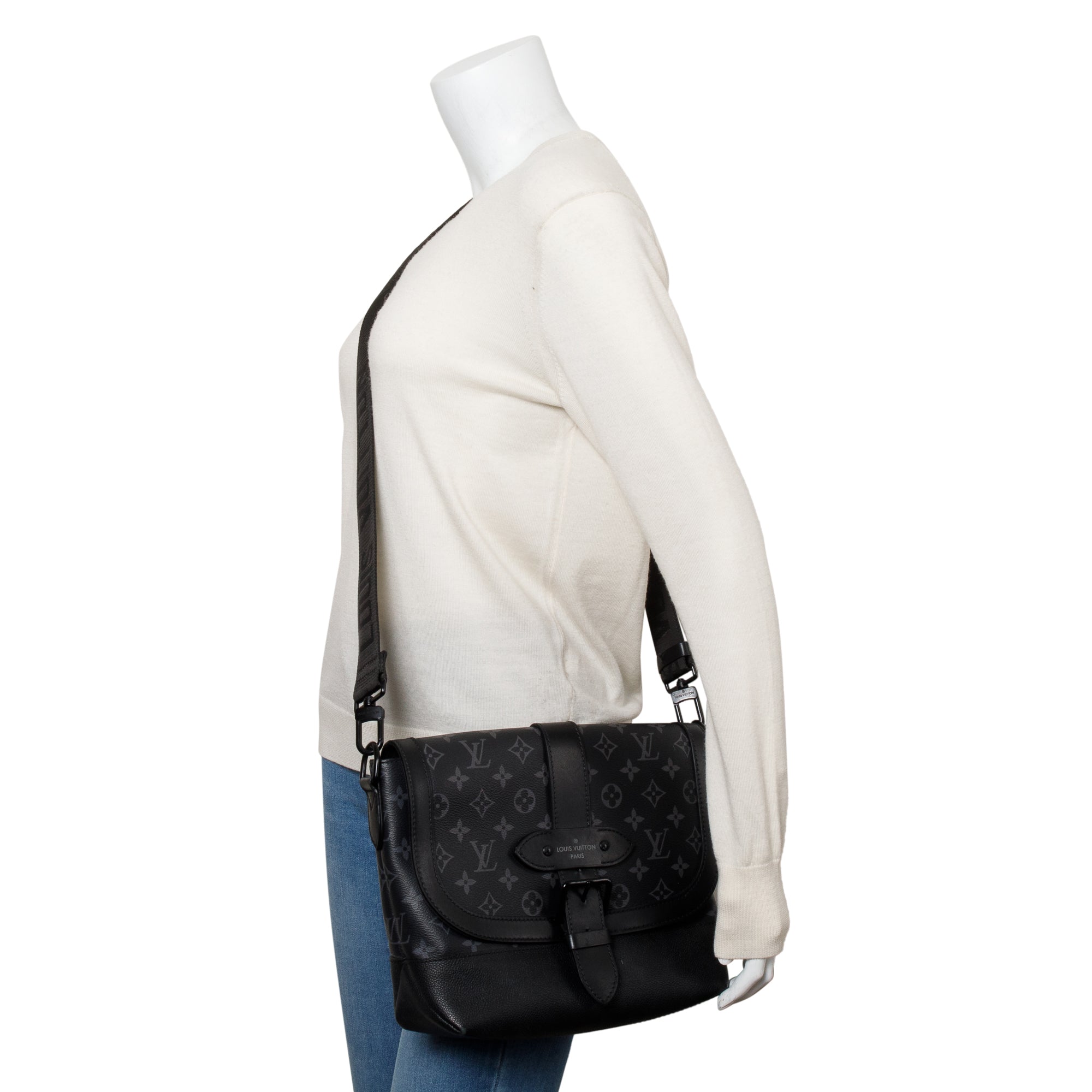 Louis Vuitton Black Leather And Monogram Eclipse Saumur Messenger Bag