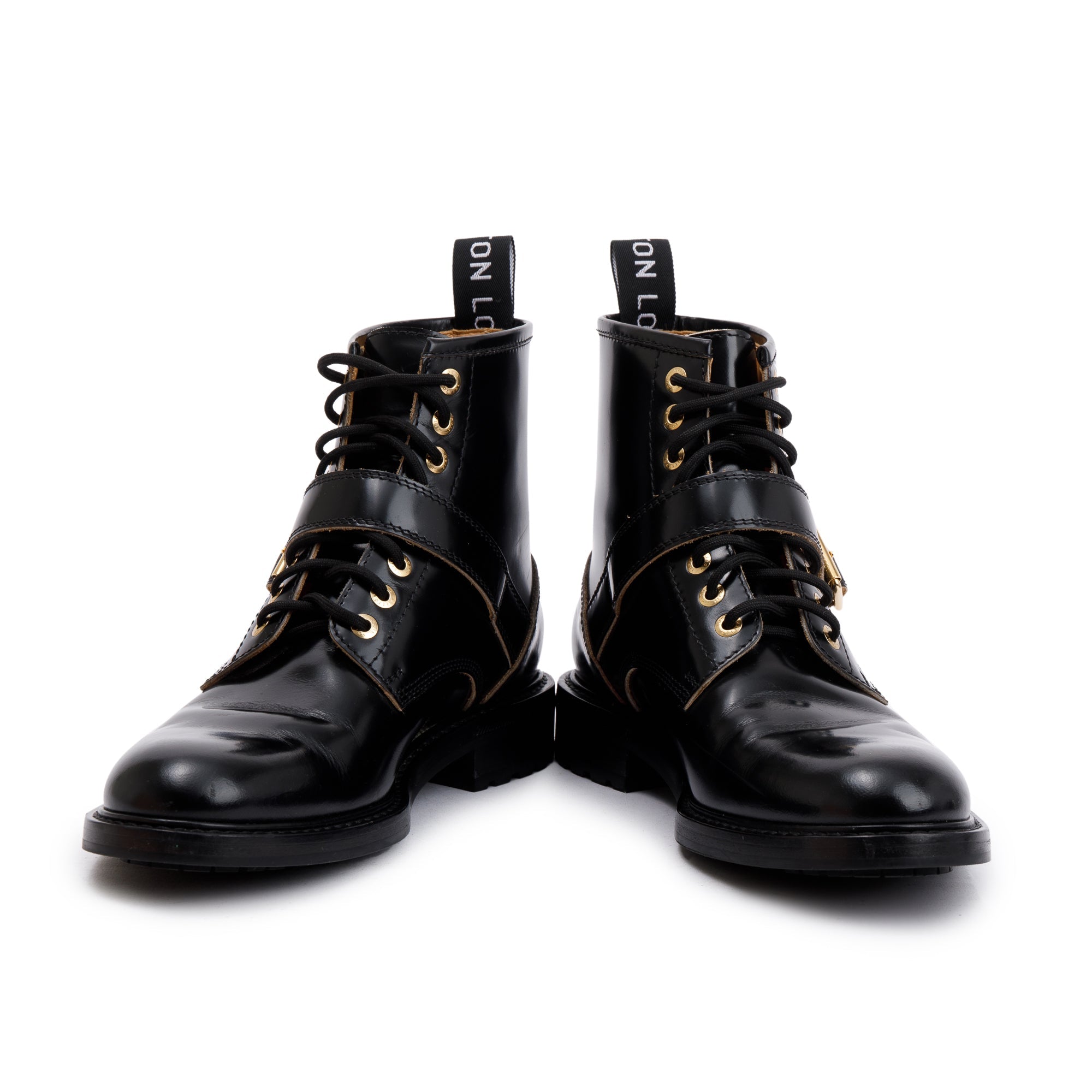 Louis Vuitton Black Leather Combat Boots, Size 8 w/ Box