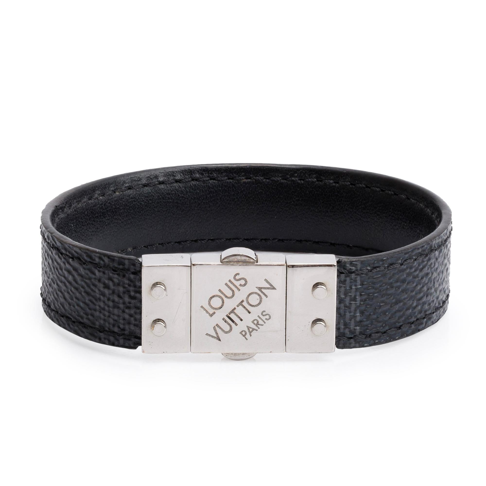 Louis Vuitton Black Leather Damier Graphite Check It Reversible Bracelet