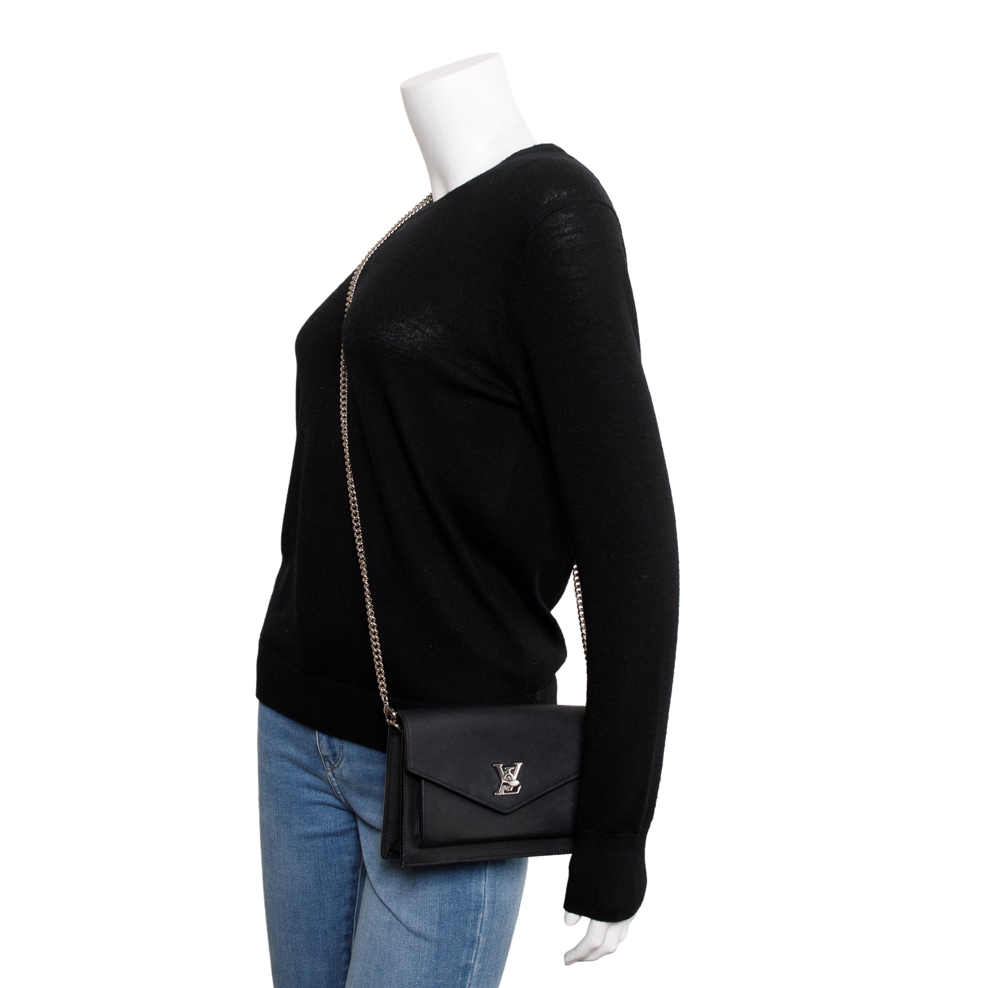 Louis Vuitton Black Leather Mylockme Chain Pochette