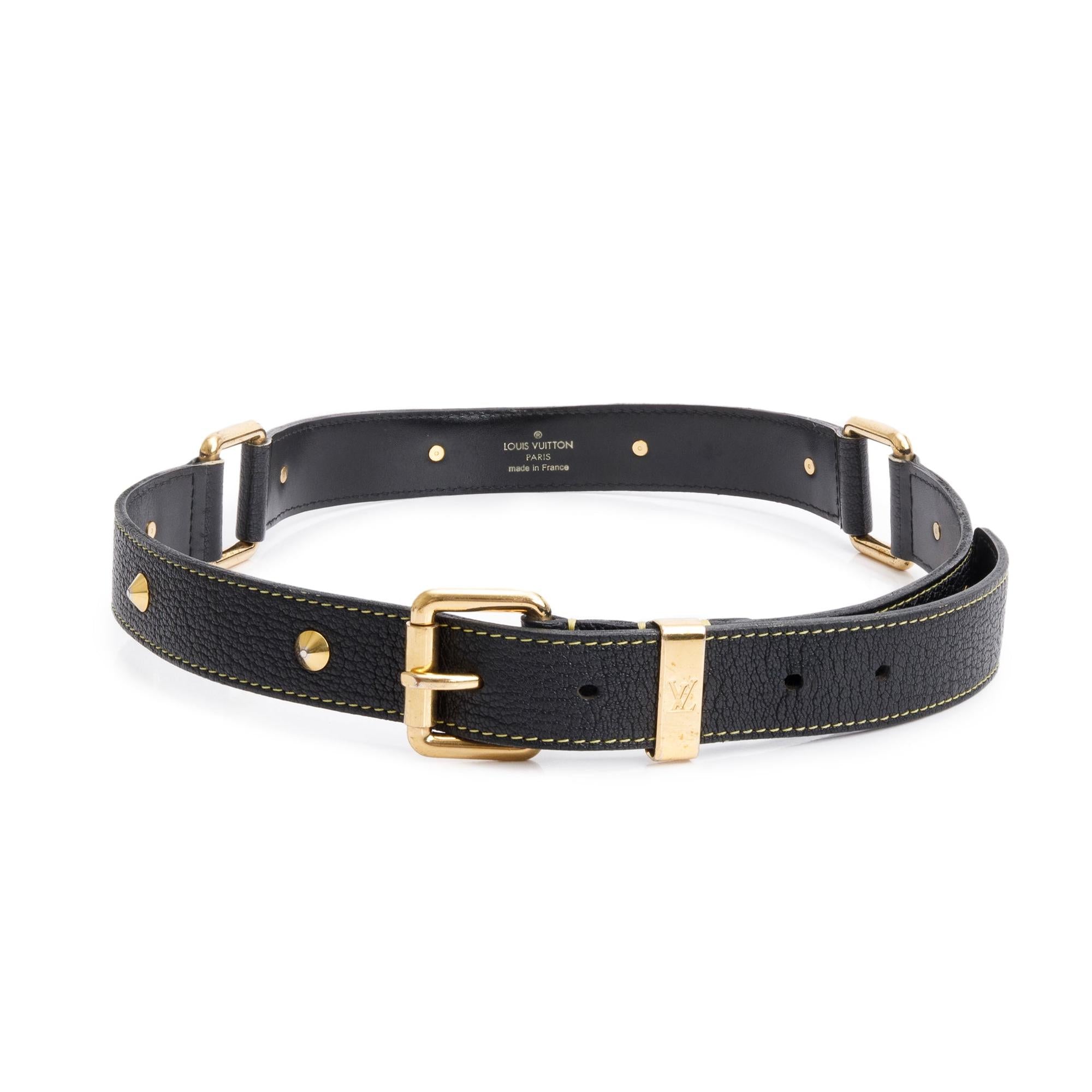 Louis Vuitton Black Leather Studded Suhali Belt, Size 80 32