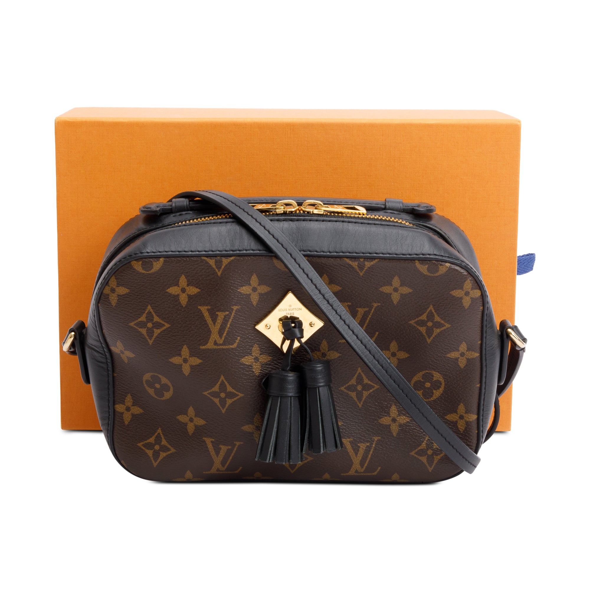 Louis Vuitton Black Leather Trim Monogram Saintonge Bag w/ Box