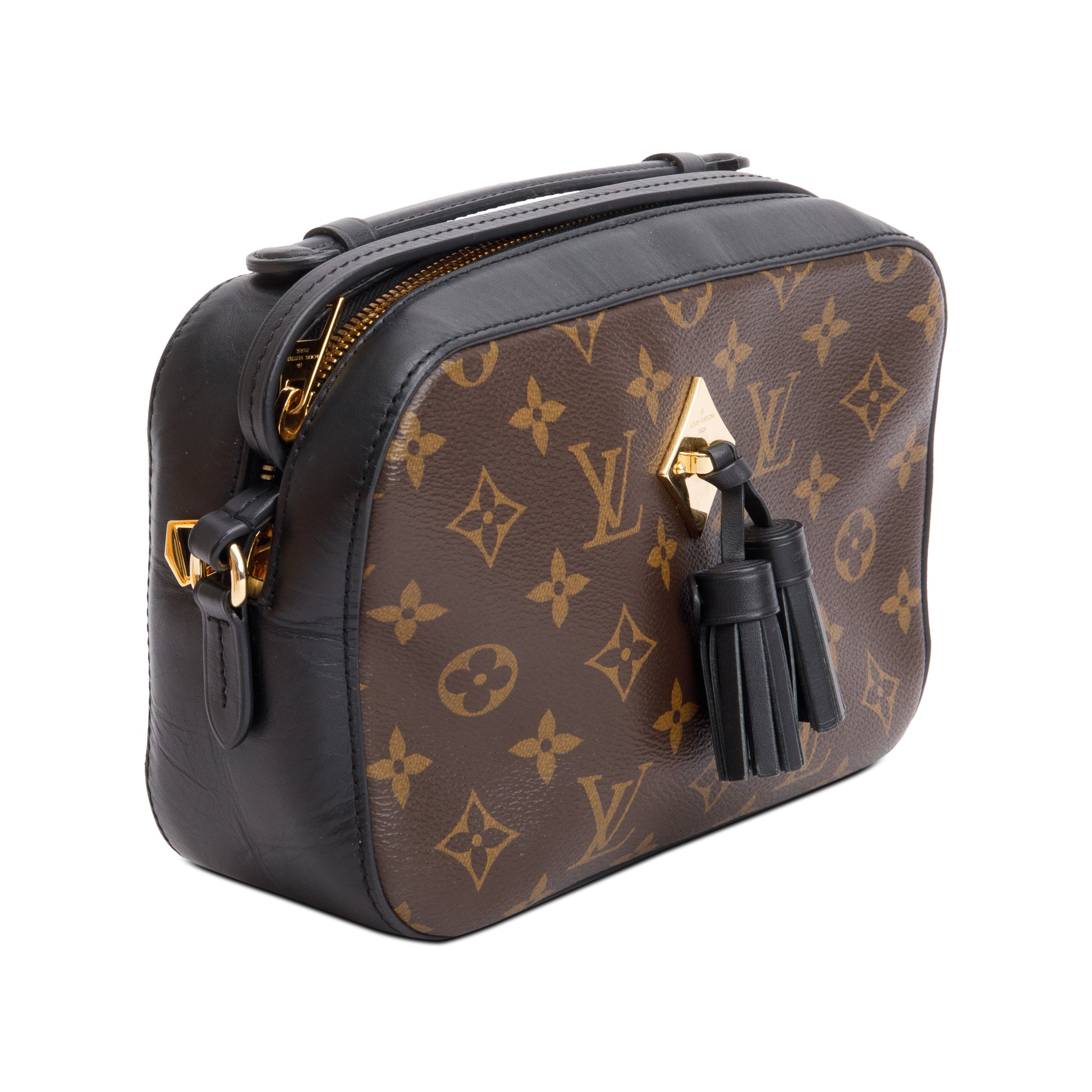 Louis Vuitton Black Leather Trim Monogram Saintonge Bag w/ Box