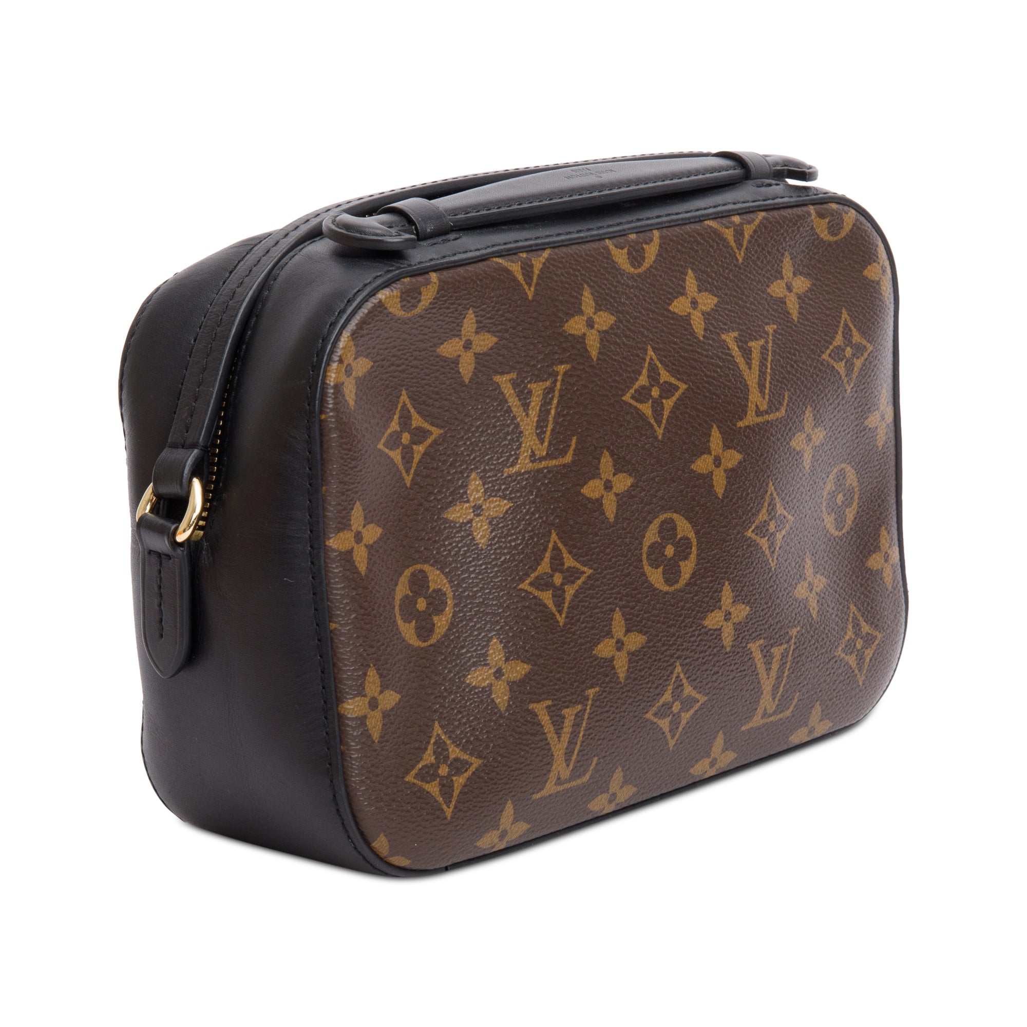 Louis Vuitton Black Leather Trim Monogram Saintonge Bag w/ Box