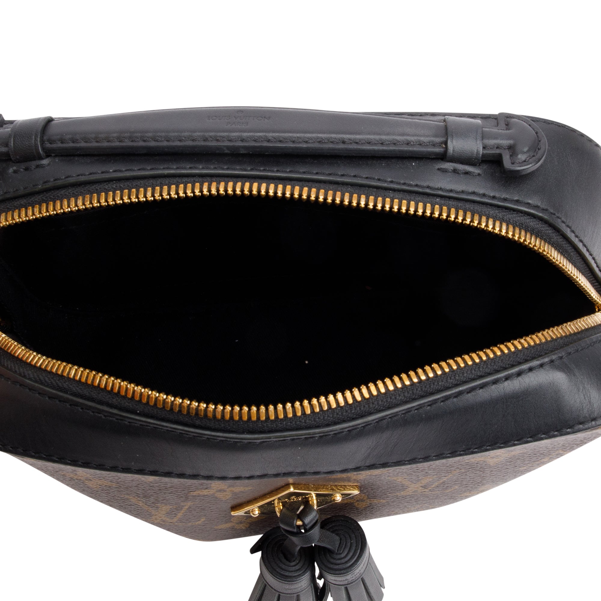 Louis Vuitton Black Leather Trim Monogram Saintonge Bag w/ Box