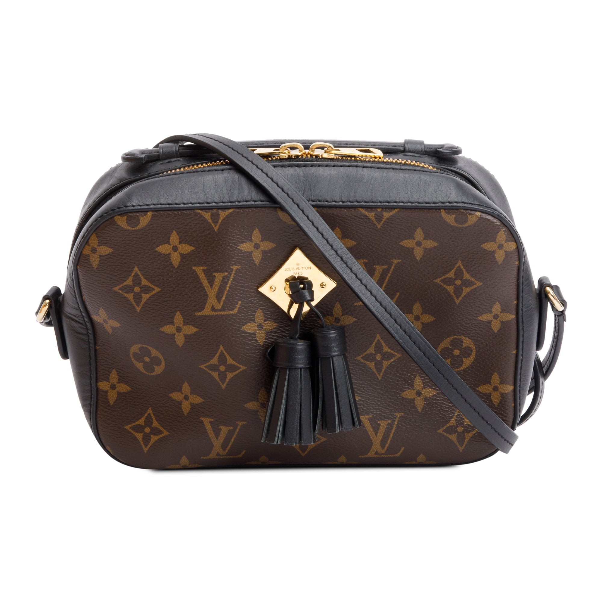 Louis Vuitton Black Leather Trim Monogram Saintonge Bag w/ Box