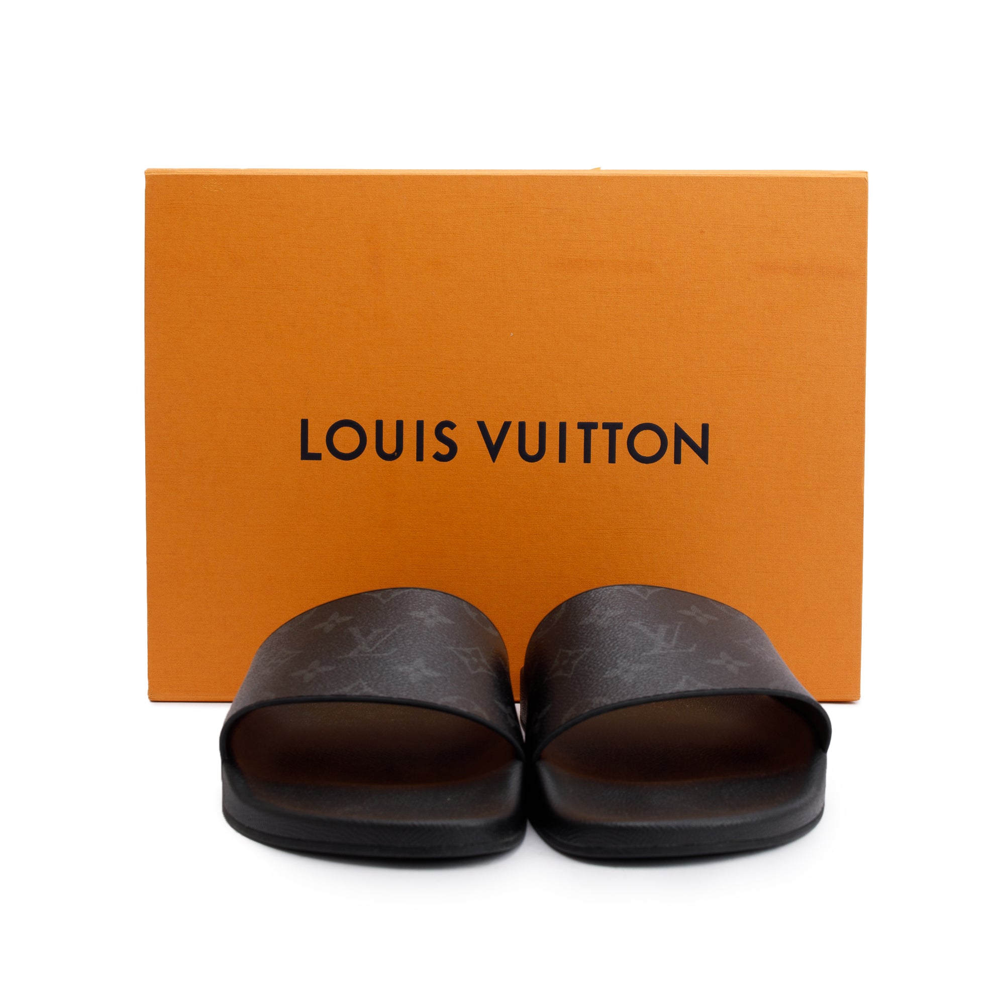 Louis Vuitton Black Monogram Eclipse Rubber Waterfront Mule, Size 11 w/ Box
