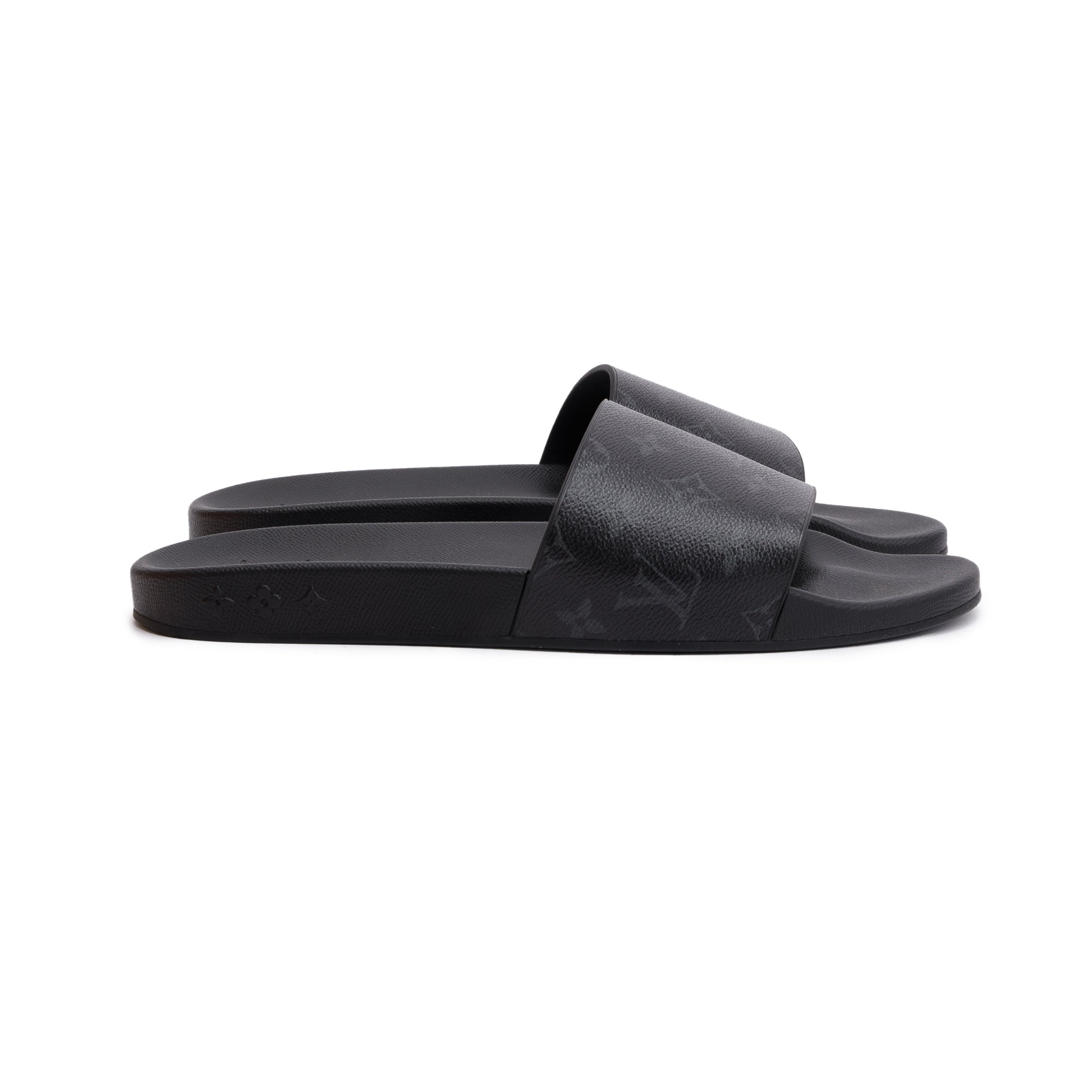 Louis Vuitton Black Monogram Eclipse Rubber Waterfront Mule, Size 11 w/ Box
