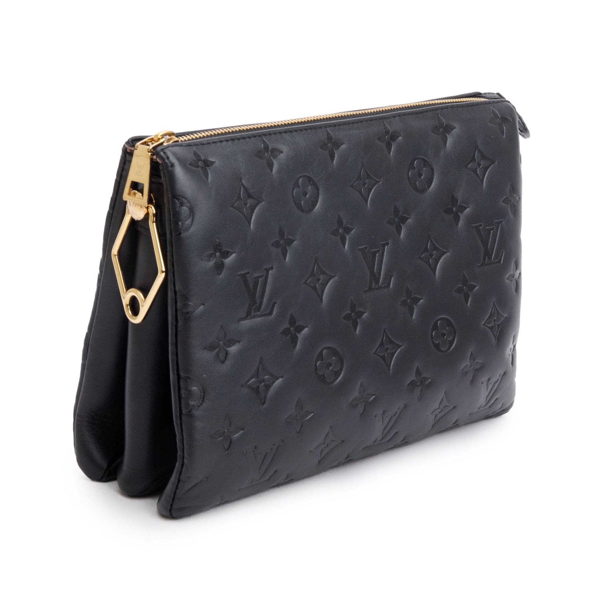 Louis Vuitton Black Monogram Embossed Lambskin Leather Coussin PM w/ Straps