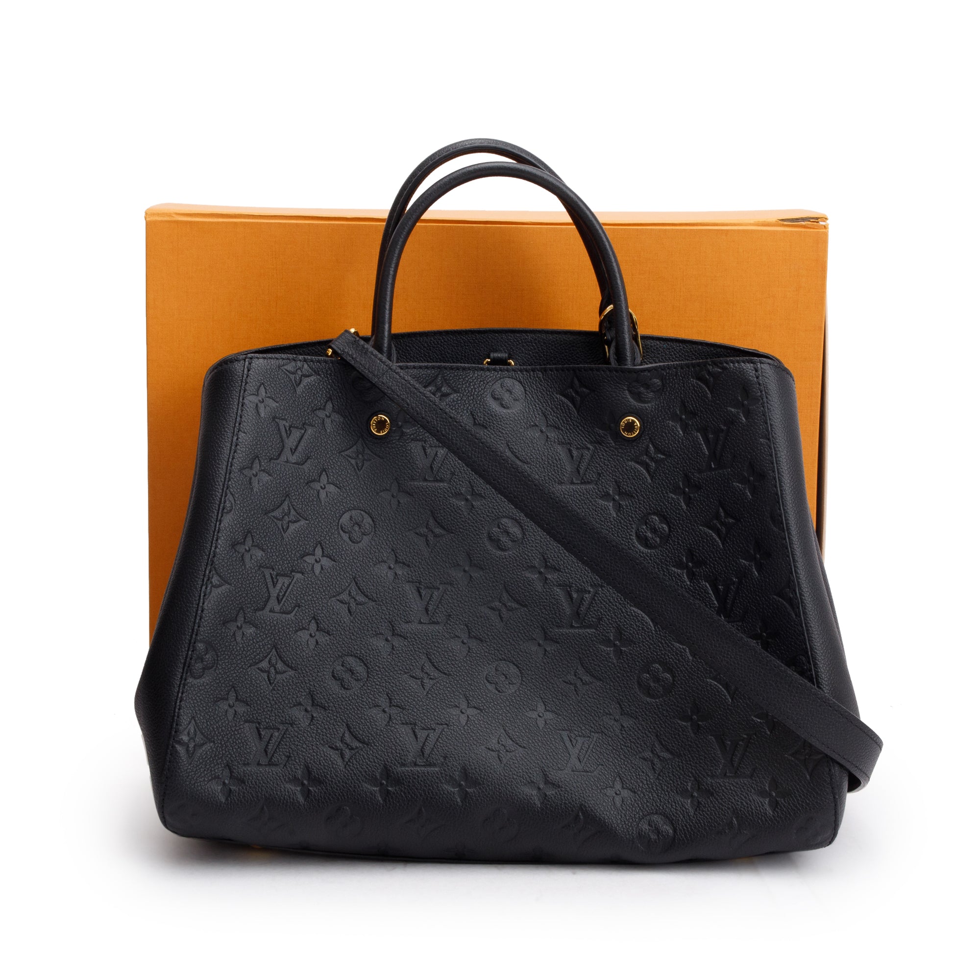 Louis Vuitton Black Monogram Empreinte Leather Montaigne GM w/ Strap & Box