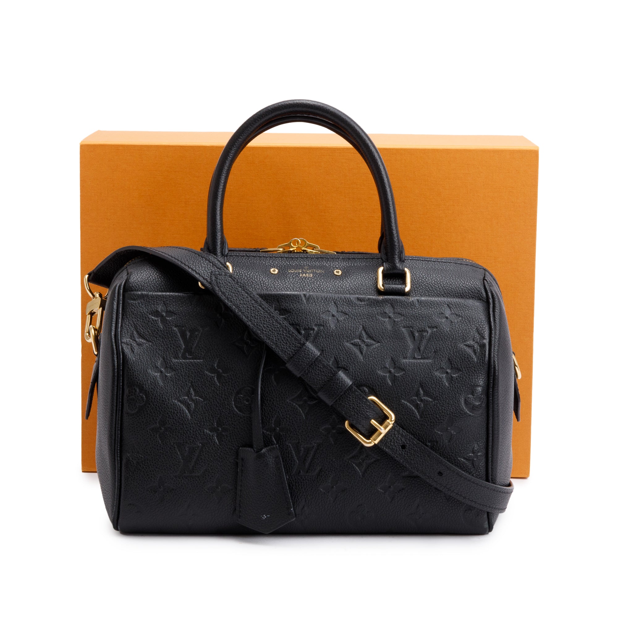 Louis Vuitton Black Monogram Empreinte Leather Speedy Bandouliere 25 NM w/ Box