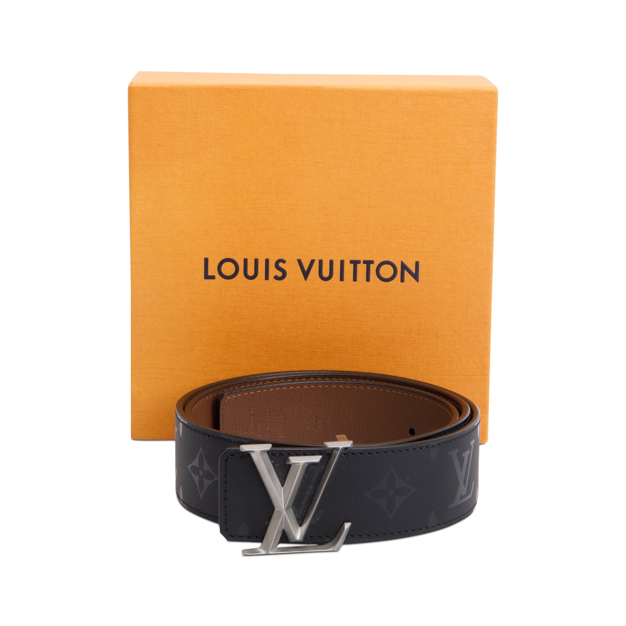 Louis Vuitton Black Monogram Illusion & Brown Leather Pyramid LV 40 MM Reversible Belt 90 36