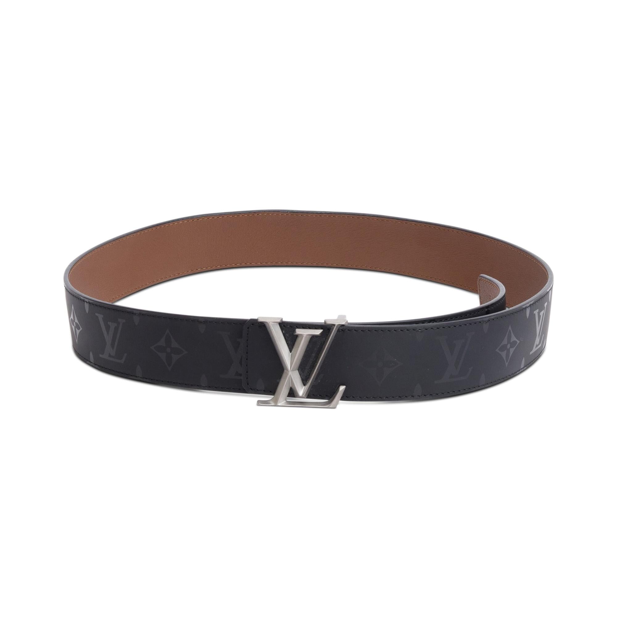 Louis Vuitton Black Monogram Illusion & Brown Leather Pyramid LV 40 MM Reversible Belt 90 36
