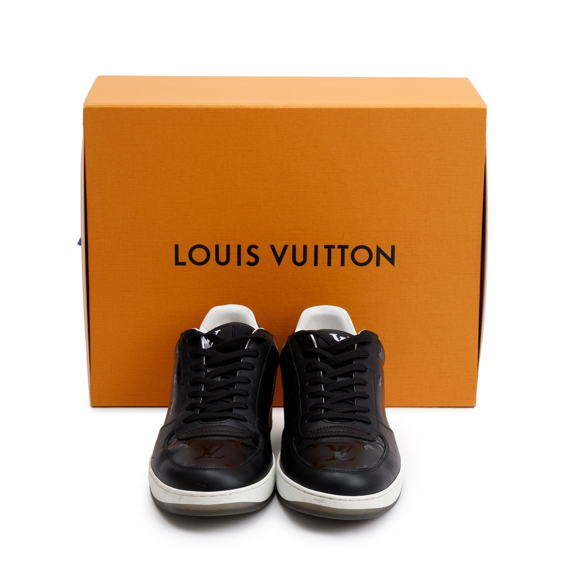 Louis Vuitton Black Monogram Leather Rivoli Men's Sneakers, Size 7.5 w/ Box
