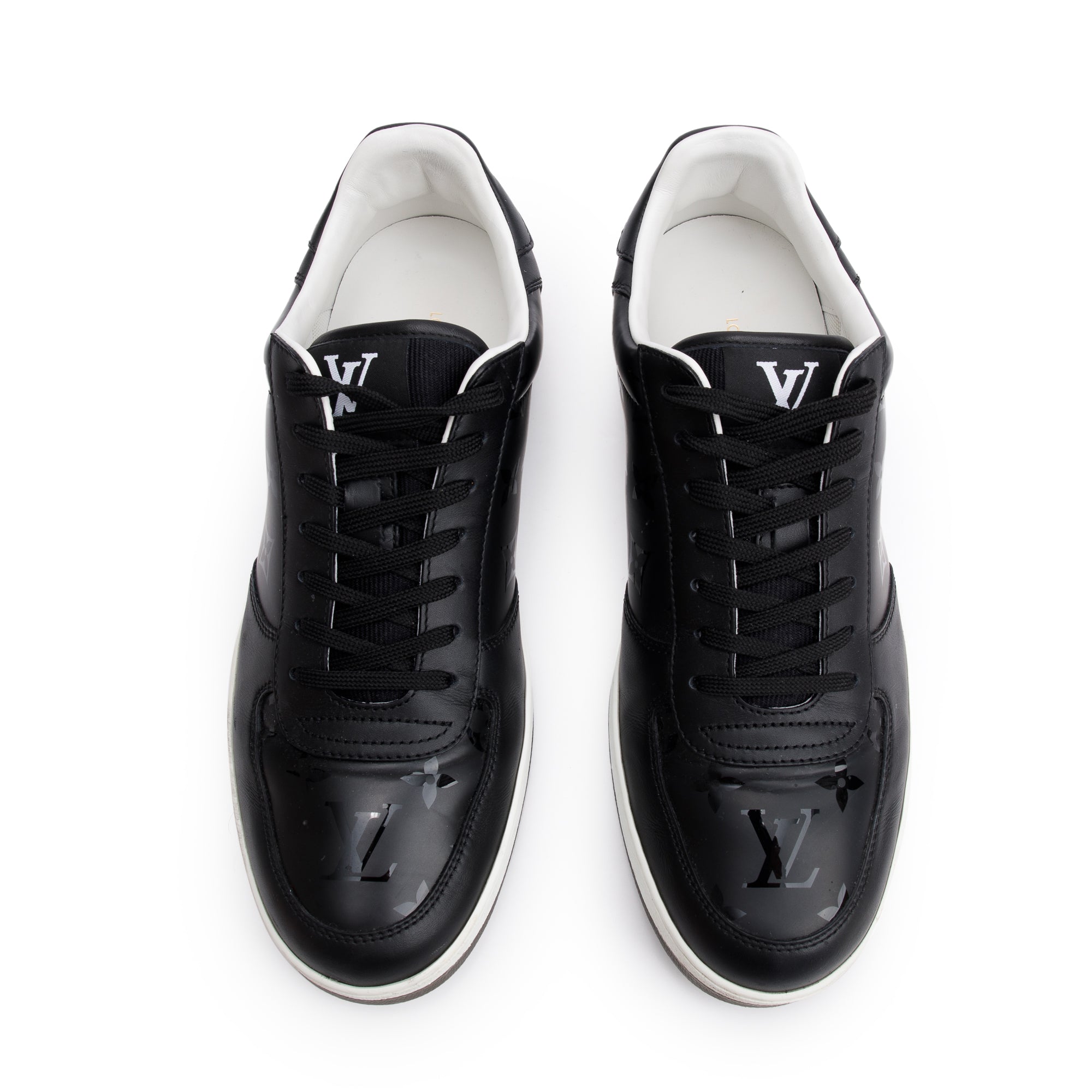 Louis Vuitton Black Monogram Leather Rivoli Men's Sneakers, Size 7.5 w/ Box