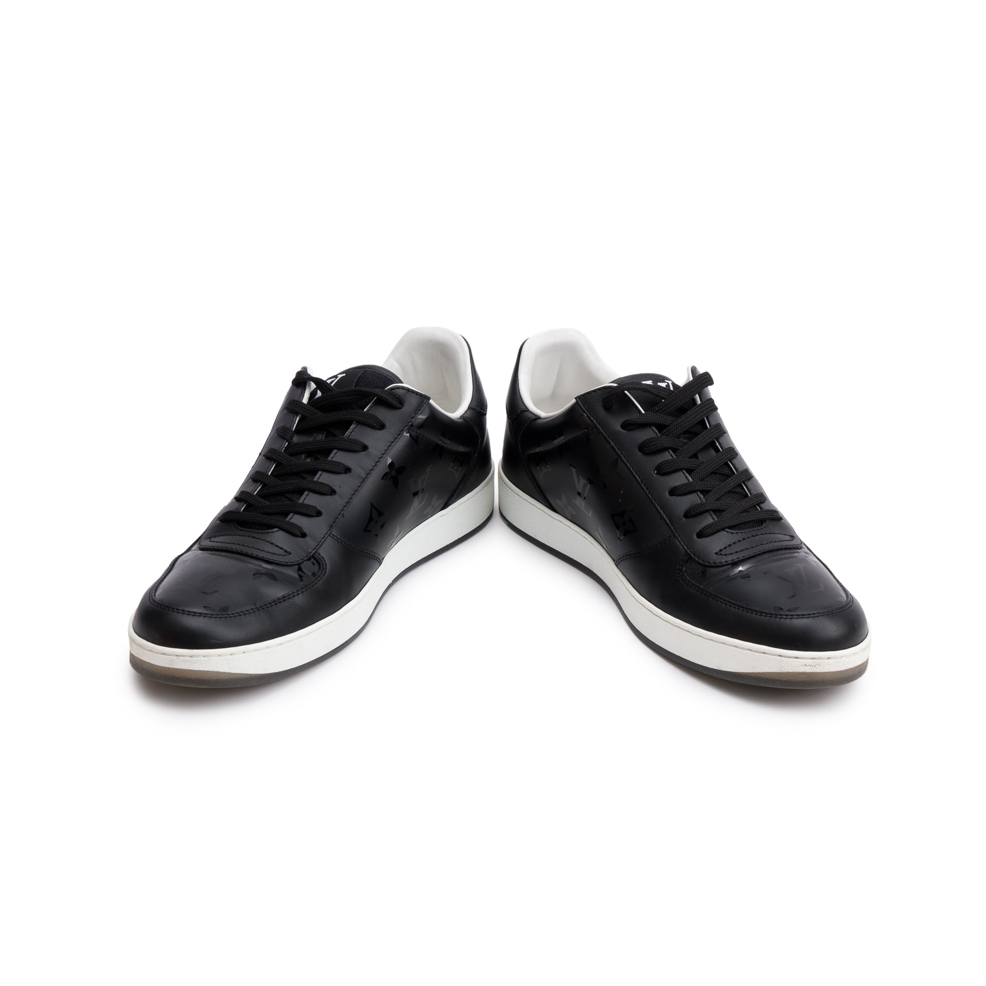 Louis Vuitton Black Monogram Leather Rivoli Men's Sneakers, Size 7.5 w/ Box