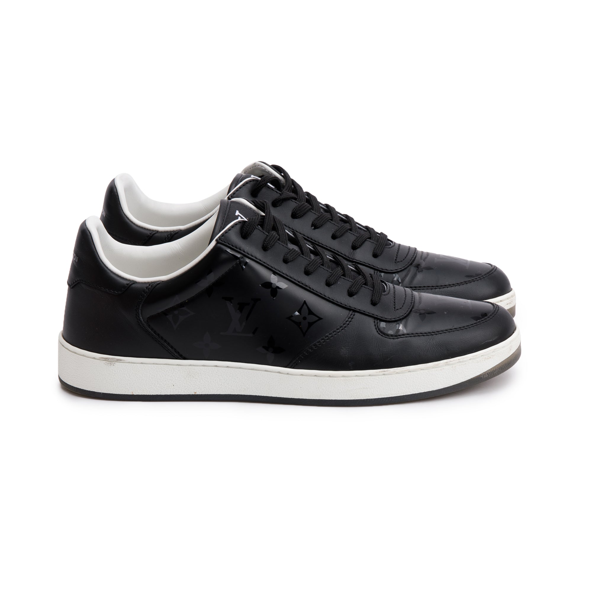 Louis Vuitton Black Monogram Leather Rivoli Men's Sneakers, Size 7.5 w/ Box